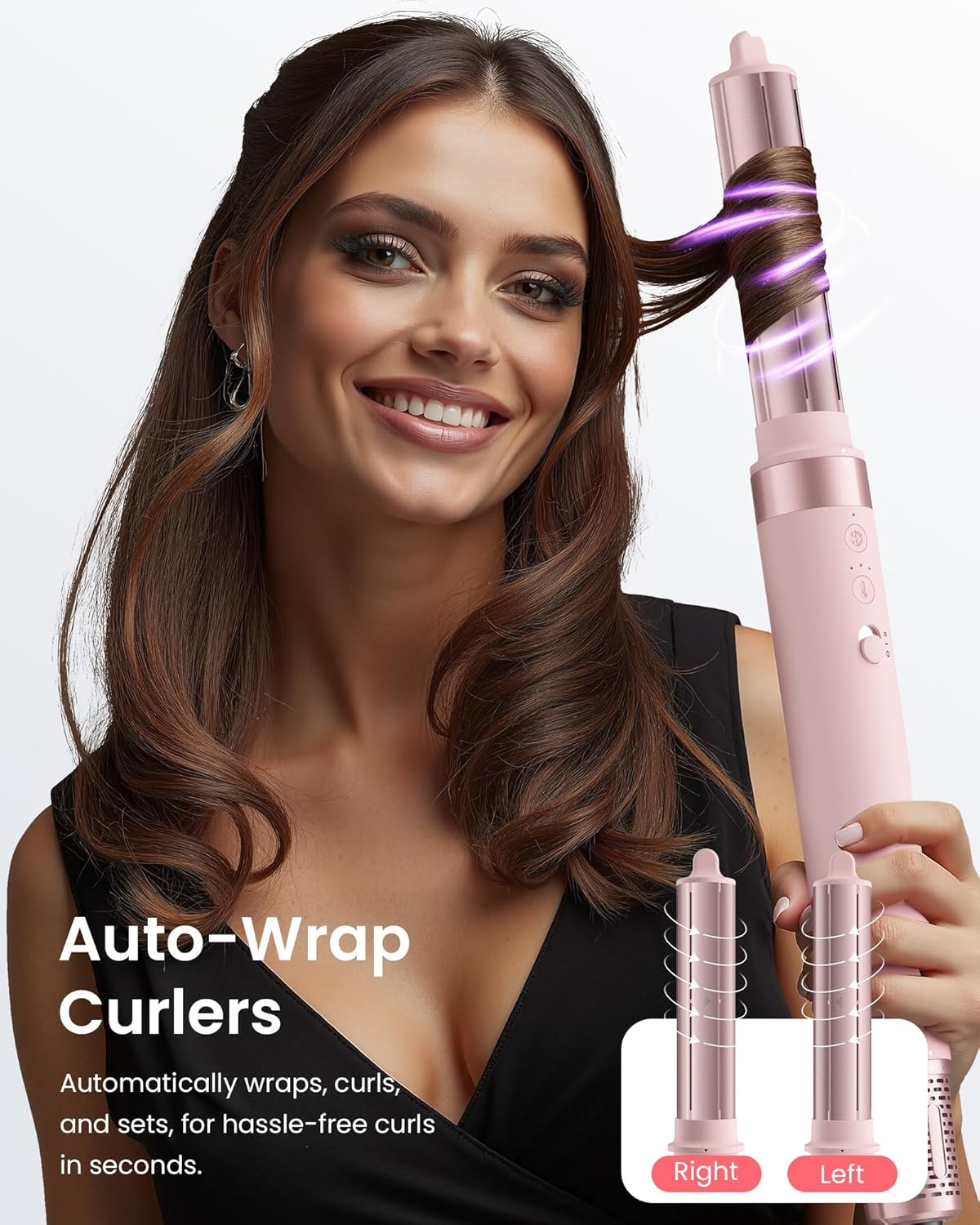 MESCOMB 5 in 1 Hot Air Styler Wrap, High-Speed Hair Dryer, Volumizing Brush with Auto Curlers, Fast Drying & Frizz-Free Styling, Straightening, No Heat Damage, Includes Travel Bag (Pink)