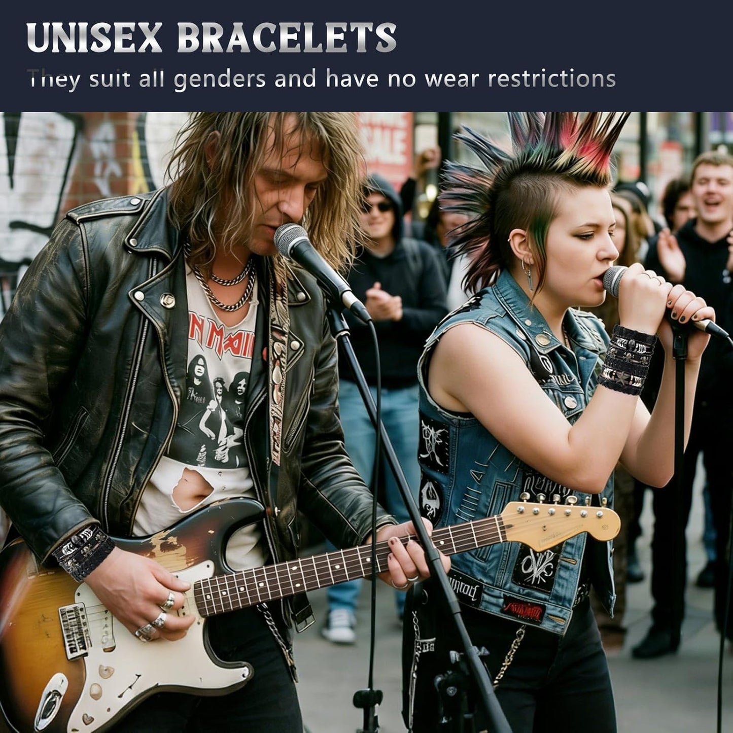 Punk Leather Rivets Bracelets Punk Rock Leather Studded Bracelets 80s Wristband Emo Gothic Spike Cuff Bracelet Set for Men Women Rocker Outfits Skull Bracelet