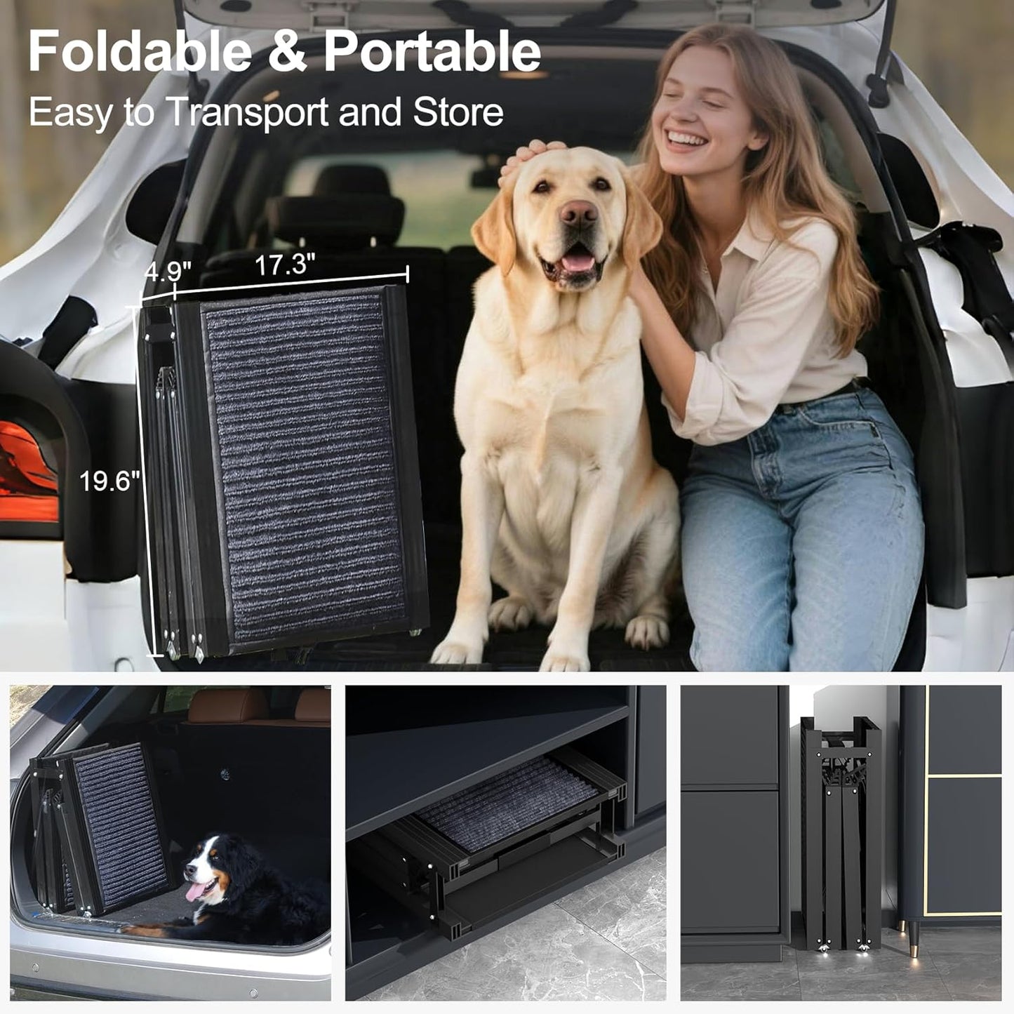 Dog Ramp for Car 63" Long & 17.3" Wide Portable Dog Ramps for Large Dogs with Non-Slip Rug Surface Dog Car Ramp for SUV Car & Truck, Folding Dog Ramp Up to 250LBS