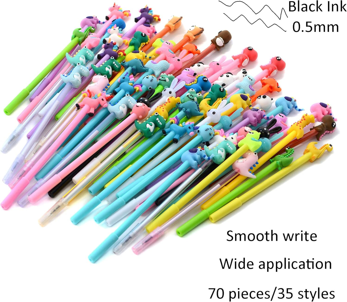 YYaaloa 70pcs Cute Novelty Gel Ink Pens Cartoon Animal 0.5 mm Black Ink Pens Bulk for Kids Office Supplies Christmas Party Gifts