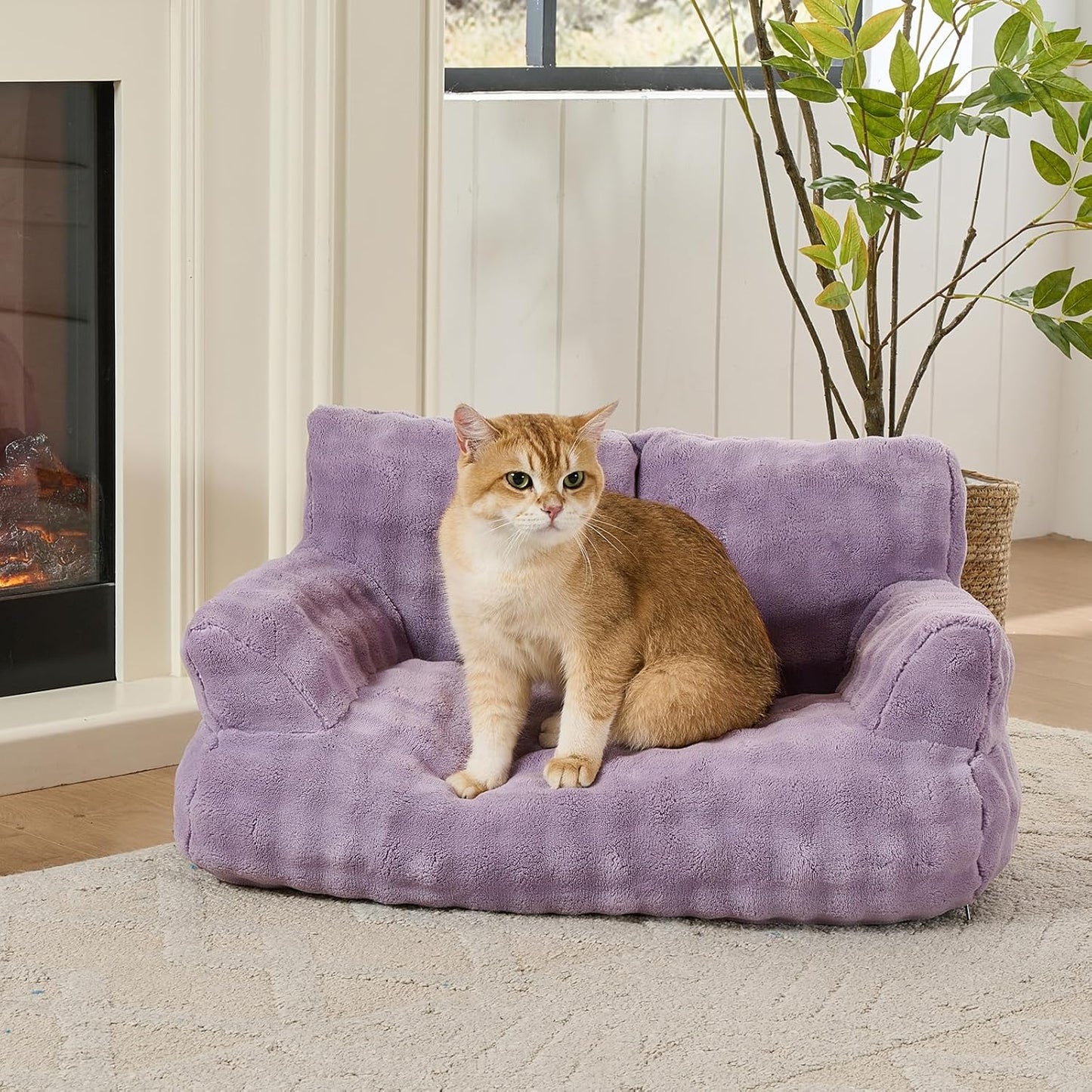Cat Couch Bed, Cute Soft Pet Sofa for Indoor Cats Kittens Puppies with Removable Washable Cover, 26"x15", Dusty Purple