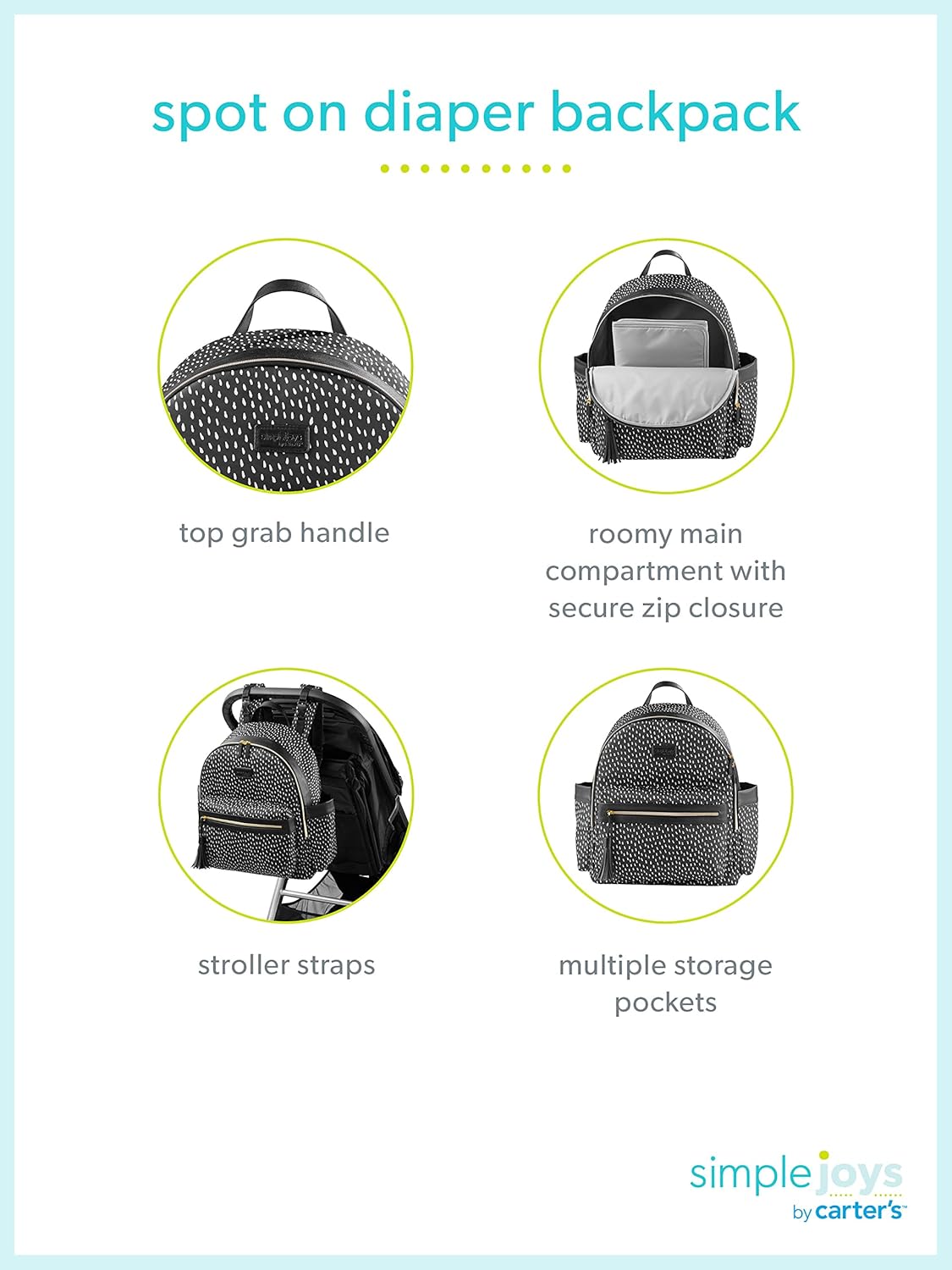 Simple Joys by Carter's Spot On Polka Dot Diaper Backpack, One Size