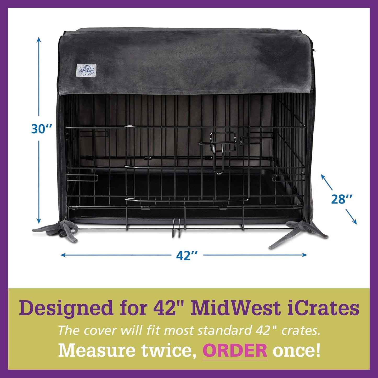 Pet Dreams Dog Crate Cover - Breathable Fabric Kennel Topper for Double-Door Crates, Fits iCrate Dog Cages 18, 24, 30, 36, 42, 48 Inches (Khaki, X Large, 42")