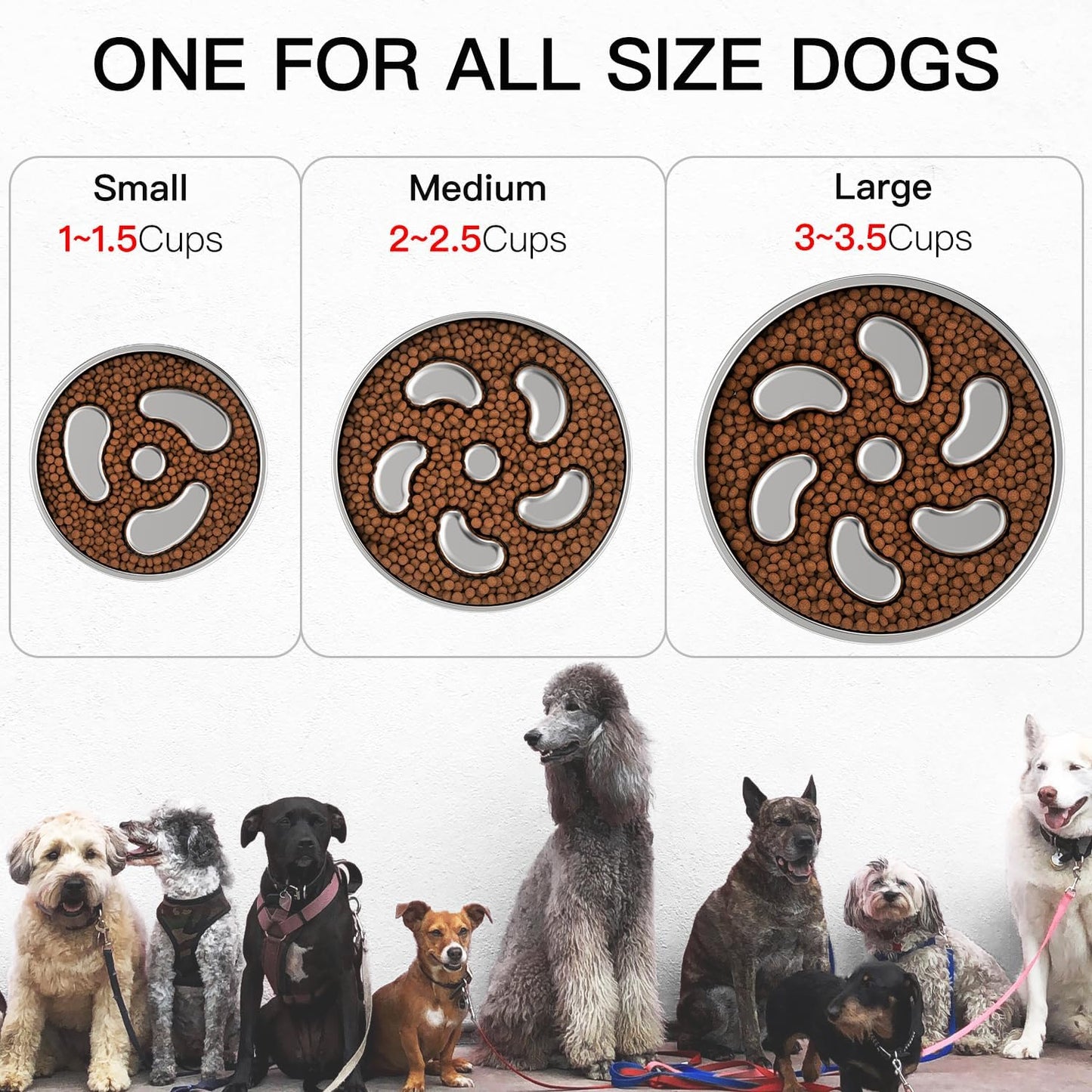 Slow Feeder Dog Bowl-3Cups for Large Breeds, Double Wall Food-Grade Stainless Steel, Heavy Duty with Non-Slip Rubber Base, Puzzle Maze Bowl to Slow Down Eating