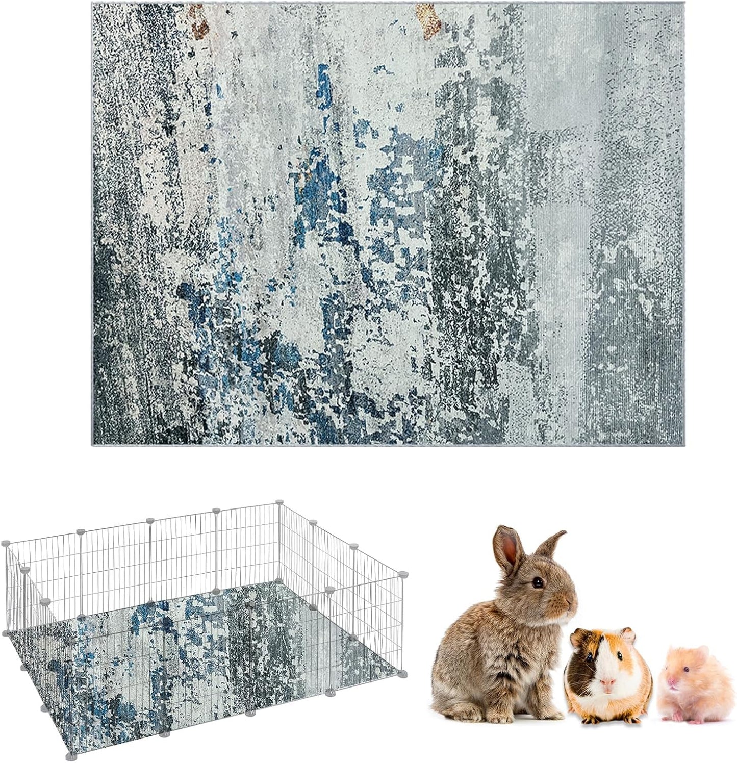 Fhiny 90" x 62" Extra Large Rabbit Cage Liner, Washable Bunny Bedding Rug Anti Slip Floor Mat Soft Dog Whelping Pad Playpen Kennel Liner Carpet for Chinchillas Ferret-Protective Floor-Seaside Style-2