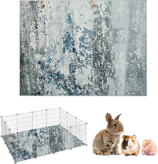 Fhiny 90" x 62" Extra Large Rabbit Cage Liner, Washable Bunny Bedding Rug Anti Slip Floor Mat Soft Dog Whelping Pad Playpen Kennel Liner Carpet for Chinchillas Ferret-Protective Floor-Seaside Style-2