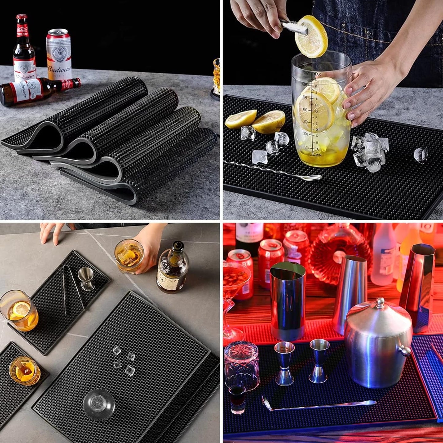 Bar Mat Small 6" x 12" Black, Coffee Mat for Home Bar, Bar Service Spill Mat for Cocktail Bartender Kitchen Countertop, PVC Counter Top Cup Mats Glasses Drying Mat, 1PCS