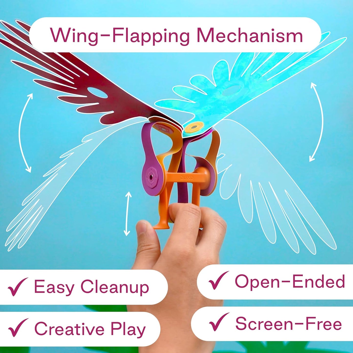 Clixo Tropical Birds Pack - Magnetic STEAM Building Toy Set with Custom Wing-Flapping Mechanism for Creative Play, Ages 6+
