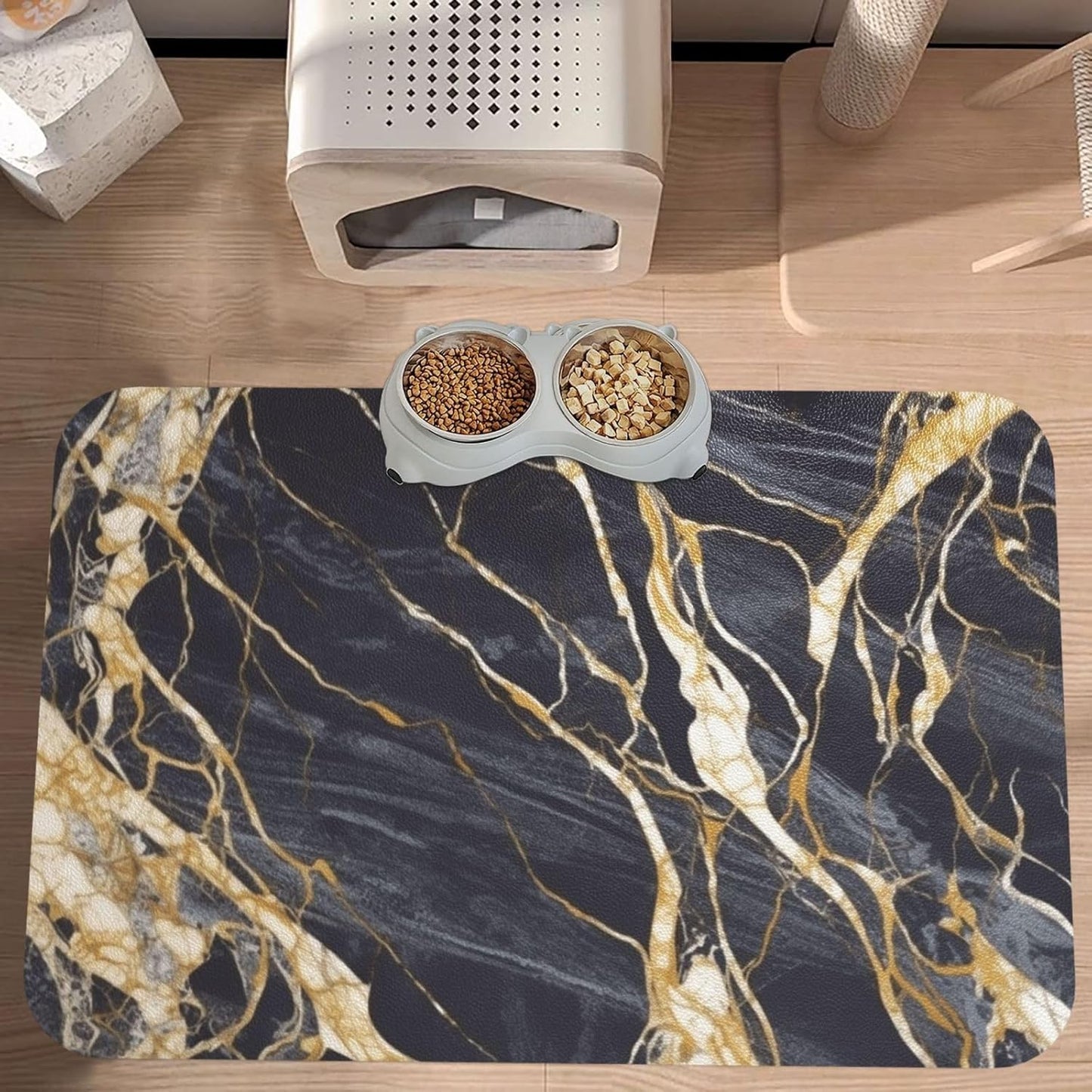 Pet Feeding Mat Leather Dog Food Mat Waterproof Pet Tablecloth Marble Pet Placemat for Dogs Absorbent Dog Bowl Mat Anti-Slip Dogs Mats for Food and Water
