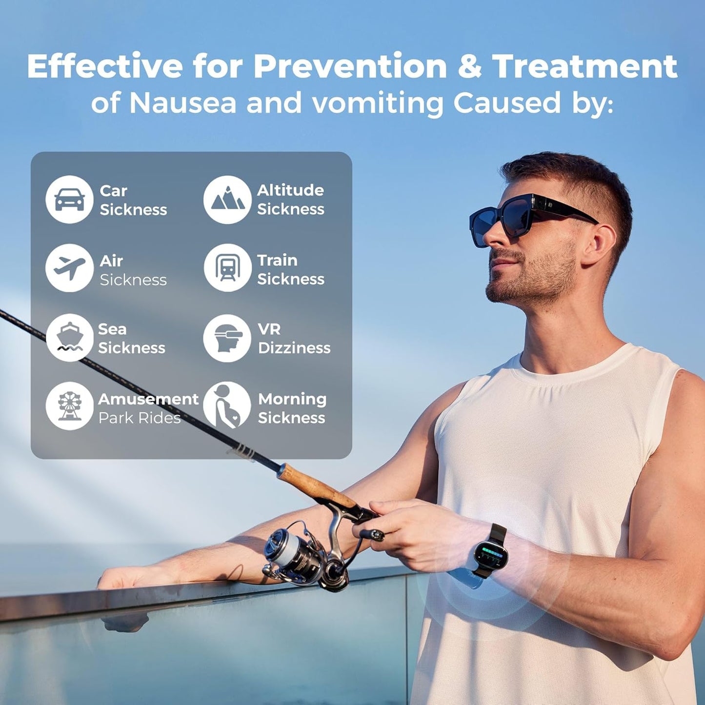 EmeTerm Smart FDA-Cleared Anti-Nausea Wristwatch Touchscreen IP67 Waterproof Morning Motion Sickness Relief Rechargeable Fast Acting Drug Free