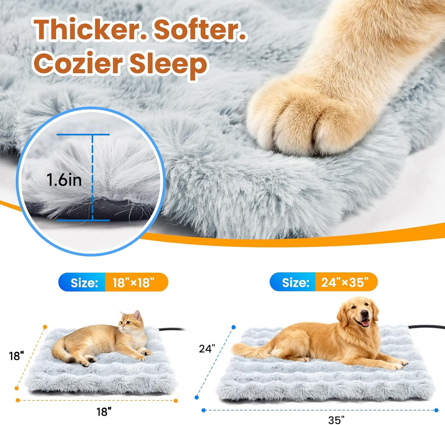 Dog Heating Pad, Heated Dog Cat Bed with Smart Thermostat, 12 Temp Levels & 0-12H Timer, Large Pet Heating Pad with Plush Fleece Cover, Waterproof & Chew Resistant, 34x24in