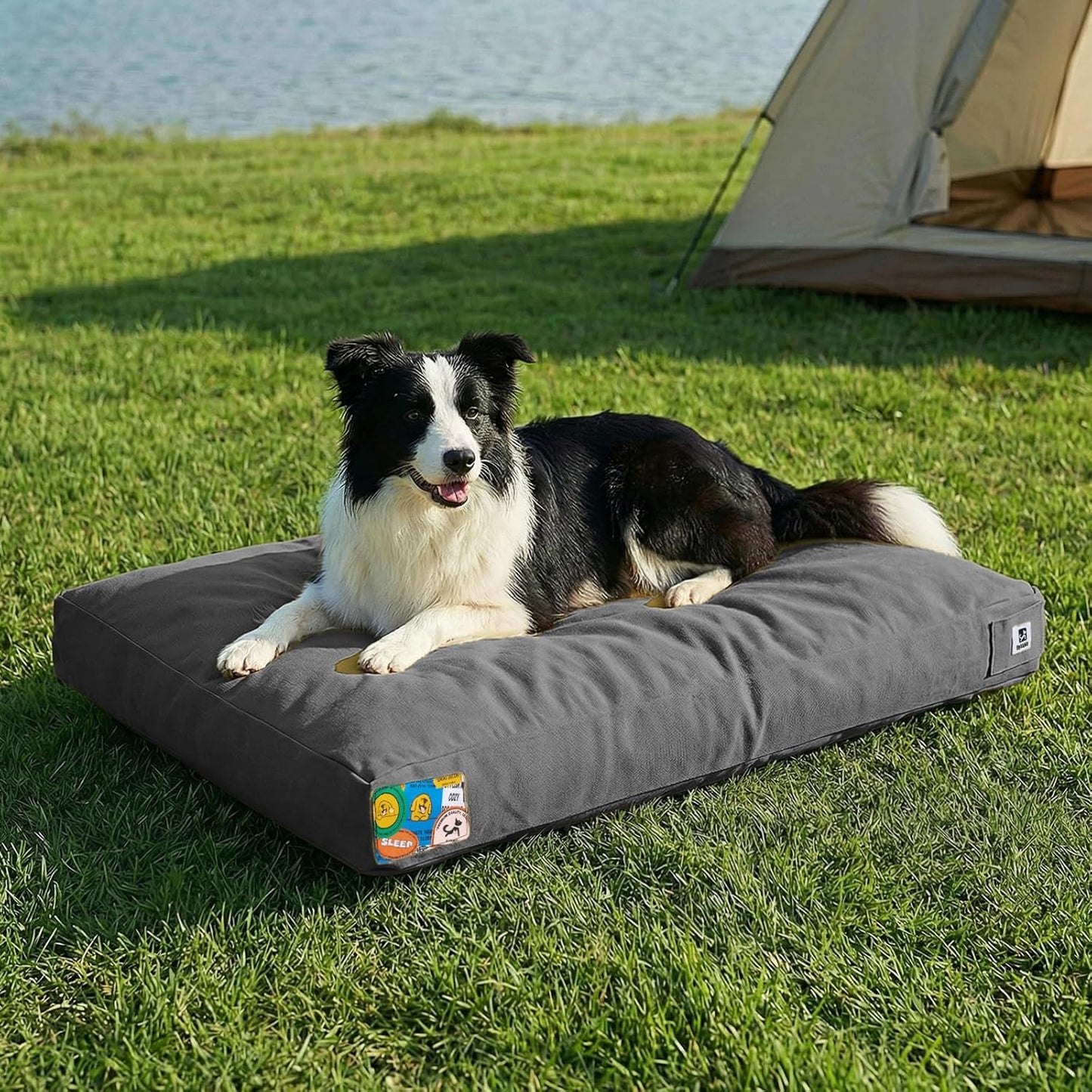 Sytopia 36 Inch Canvas Indestructible Outdoor Dog Bed for Large Dogs, Chew Proof Dog Bed with Waterproof Washable Removable Cover, Indoor Patio Pet Pad for Crate, Dark Grey