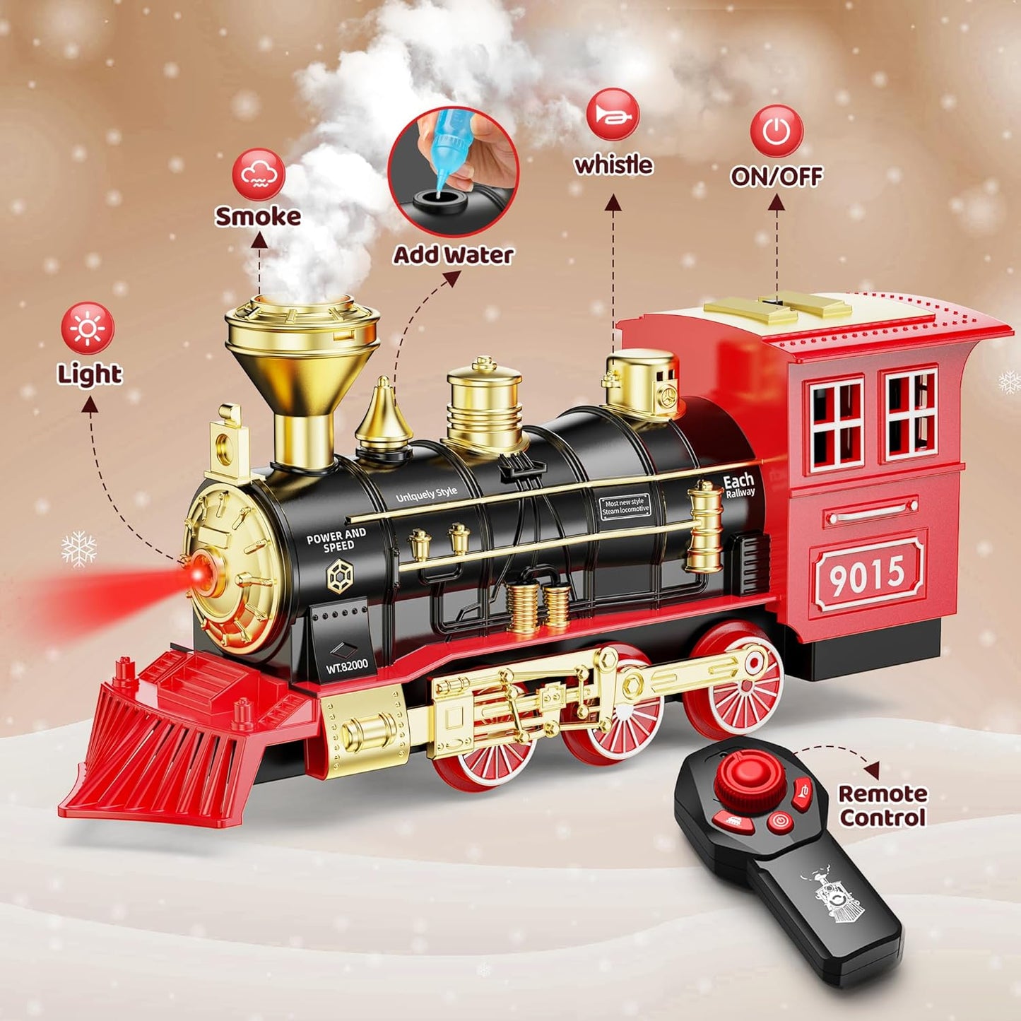 Hot Bee Train Set - Train Toys with Remote Control Trains for Boys with Smokes, Lights and Sound,Toy Train Set for Under Christmas Tree, Toddler Model Trains for 3 4 5 6 7 8+ Years Old Kids
