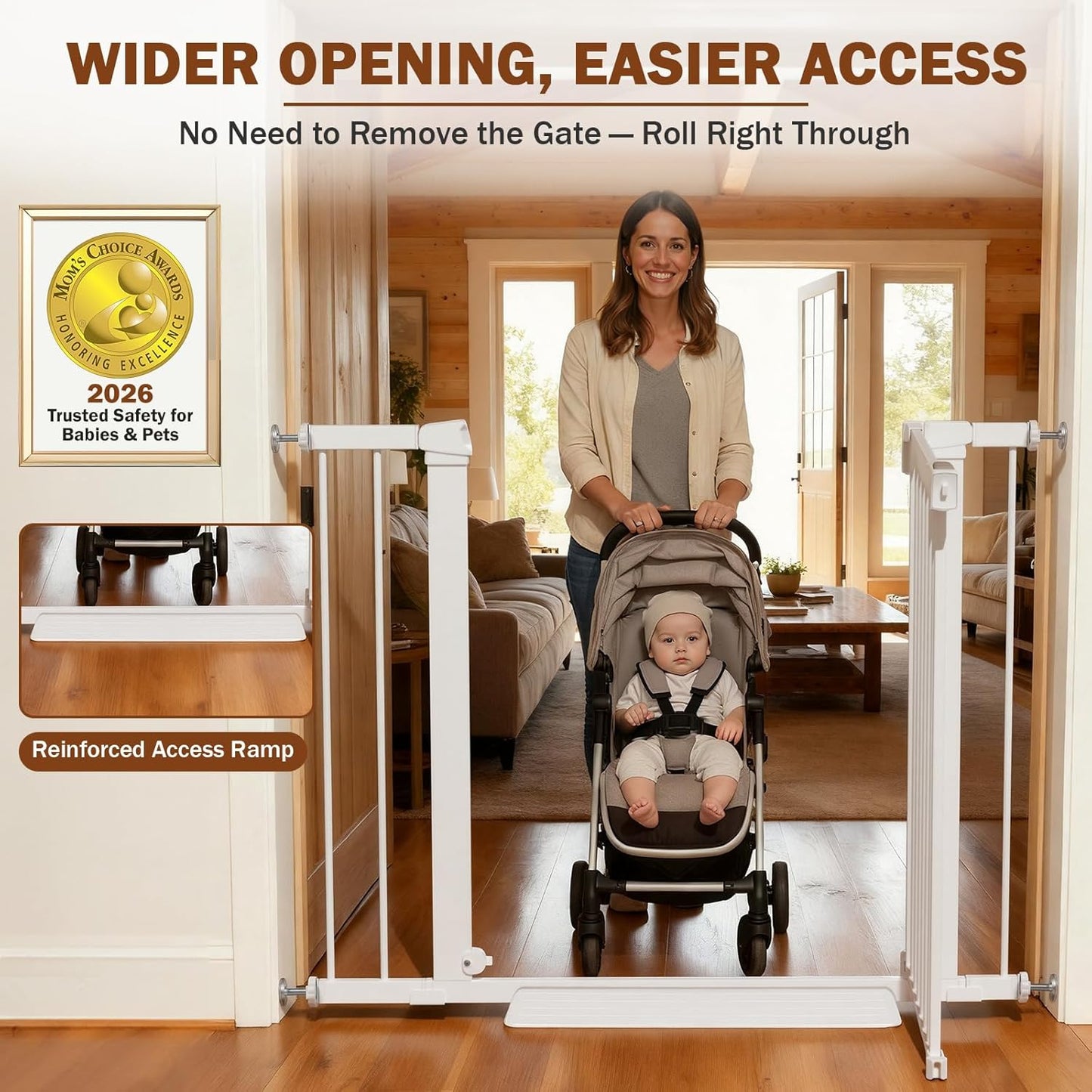 Mumeasy 36" High Extra Tall Dog Gate, 29.6"-40.5" Wide Pressure Mounted Tall Baby Gate for Dog, Auto Close Pet Gate with Door for Stairs,Doorways,House,White