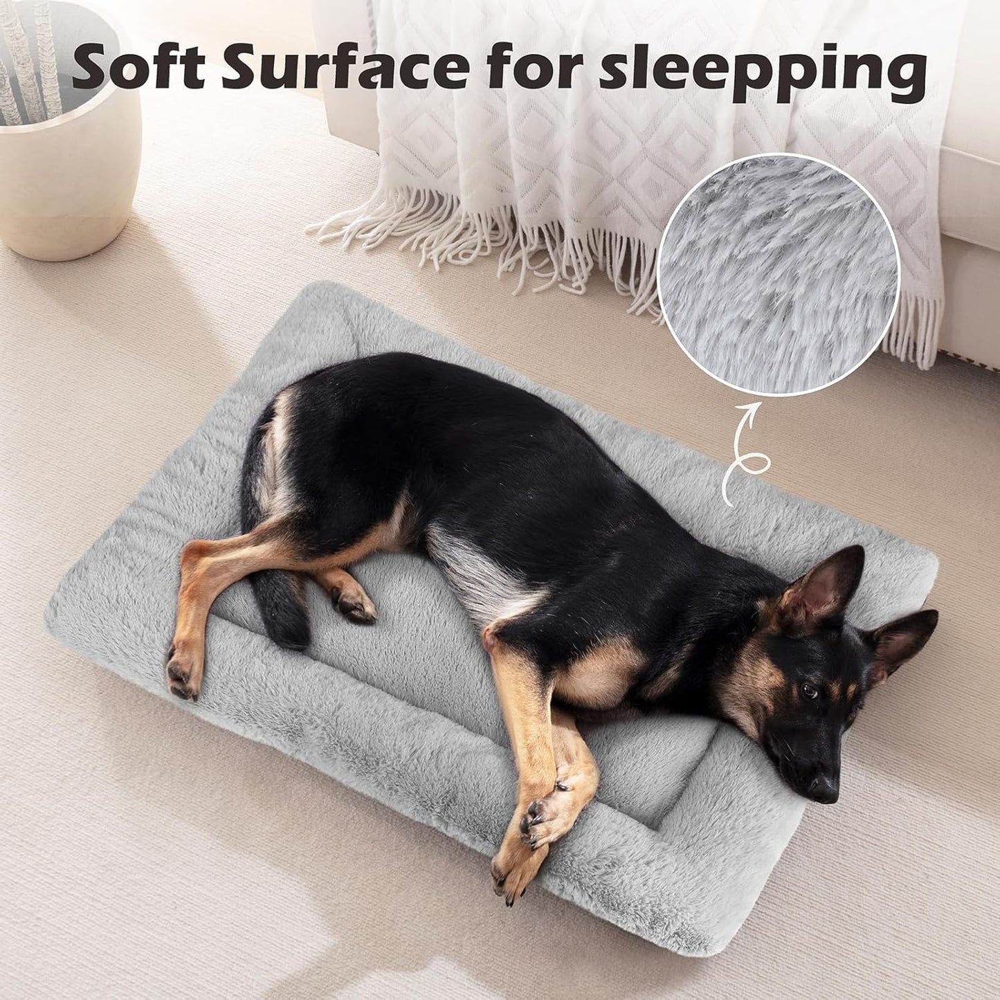 SIWA MARY Dog Bed Mat Soft Crate Pad Washable Non-Slip Mattress for Large Medium Small Dogs and Cats Kennel Pad (23'' x 18'', Grey)