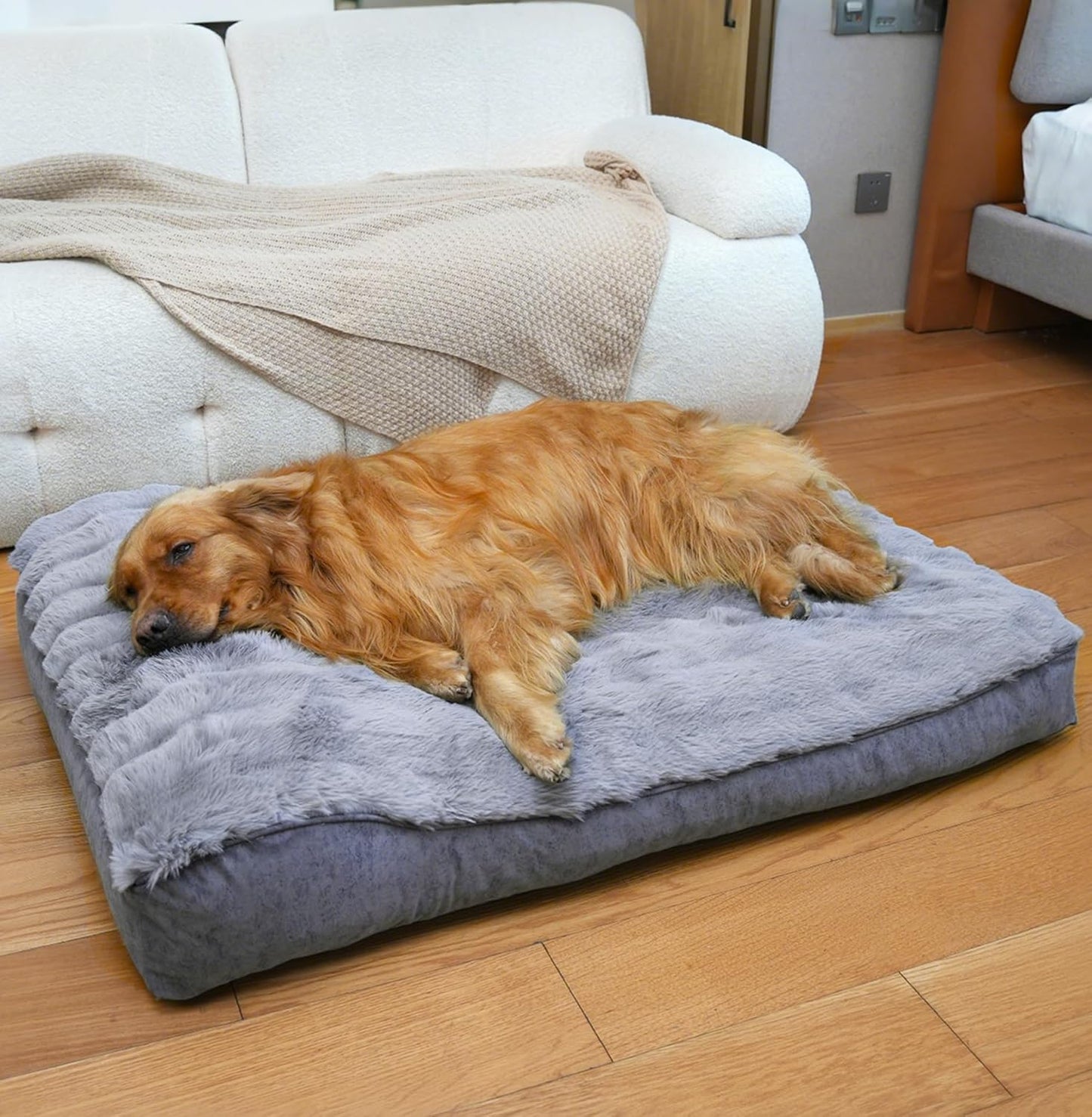 Large Dog Bed with Low-Angle Soft Pillow.Deluxe Dog Bed Fabric Comfortable and Soft.with Non-Slip Bottom, Washable pet Bed for Crate.Color: Grey.