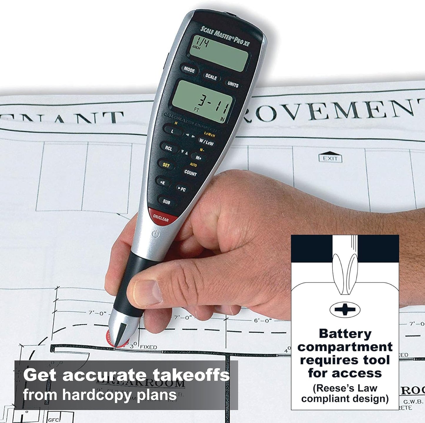 Calculated Industries 6135 Scale Master Pro XE Advanced Digital Plan Measure for Estimating Plan Takeoffs on Printed Blueprints | 91 US Imperial and Metric | 10 Custom Scales for Out of Scale Plans , White