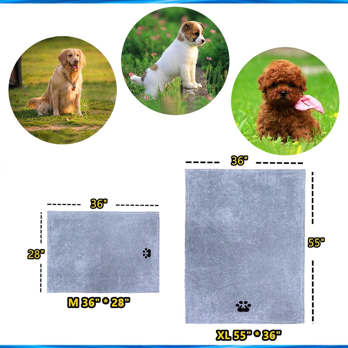 Dog Towel - Pack of 2 - Super Absorbent Soft Microfiber Pet Bath Grooming Towels for Drying Dogs and Other Pets (M-36" * 28", Grey and Brown)