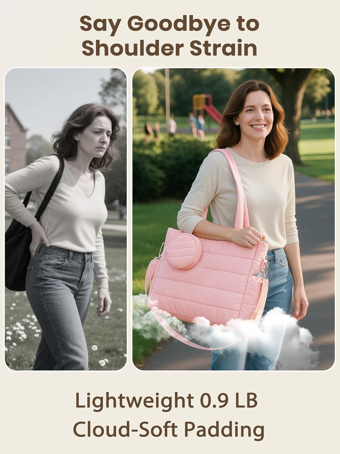 Large Diaper Bag Tote for Women, Crossbody Mommy Bag with Waterproof Bult-in Removable Diaper Bag