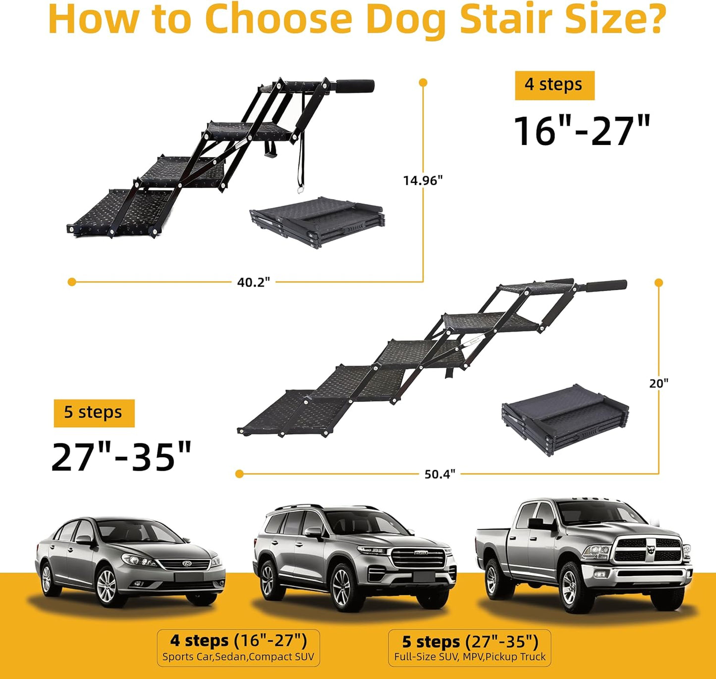 Dog Stairs 4 Steps Foldable Dog Ramp with Non-Slip Surface, Portable Dog Steps for Cars,SUV and Truck, Supports up to 250 lbs