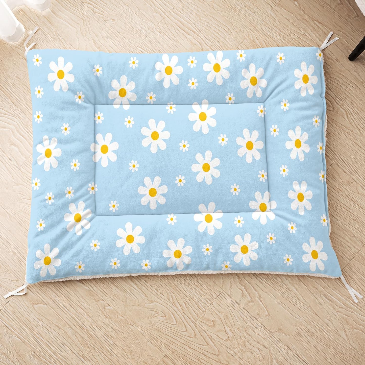 Blue Daisy 정형외과 강아지 침대 매트(76.2cm x 66cm(30x26인치)), 크레이트용 편안한 강아지 켄넬 패드, 세탁 가능한 크레이트 소파 베드 인쇄, 소형, 중형, 대형견 고양이용 수면 매트, 방수 패드 크레이트, 실외, 가정용