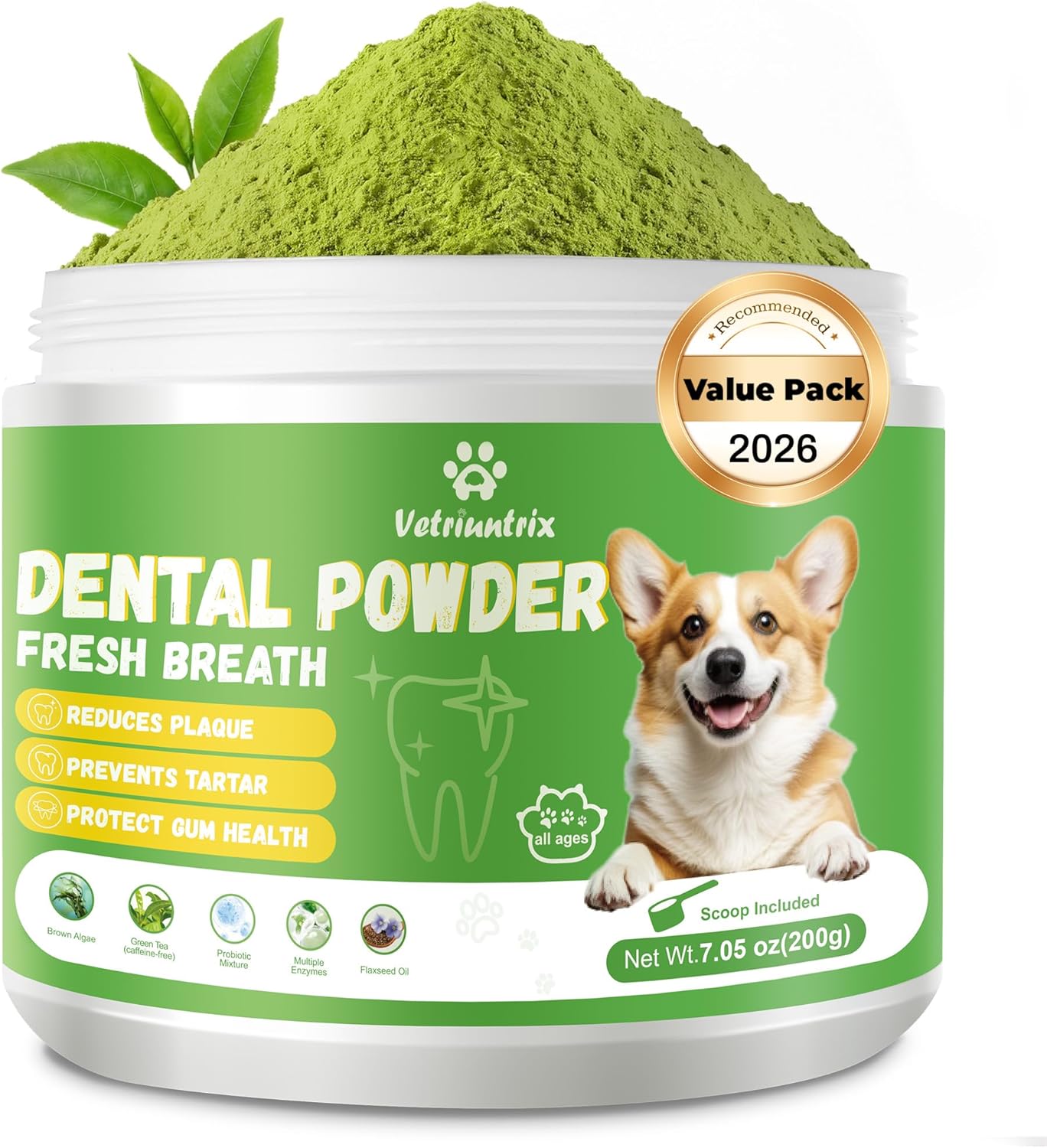 Dog Dental Powder, 200g Dental Powder for Dogs Teeth Cleaning and Breath Fresh, Dog Teeth Cleaning Powder with Natural Plants Ingredients and Postbiotics