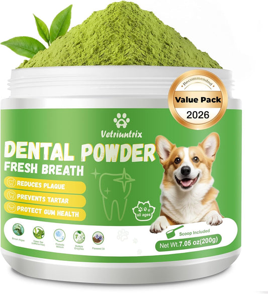 Dog Dental Powder, 200g Dental Powder for Dogs Teeth Cleaning and Breath Fresh, Dog Teeth Cleaning Powder with Natural Plants Ingredients and Postbiotics
