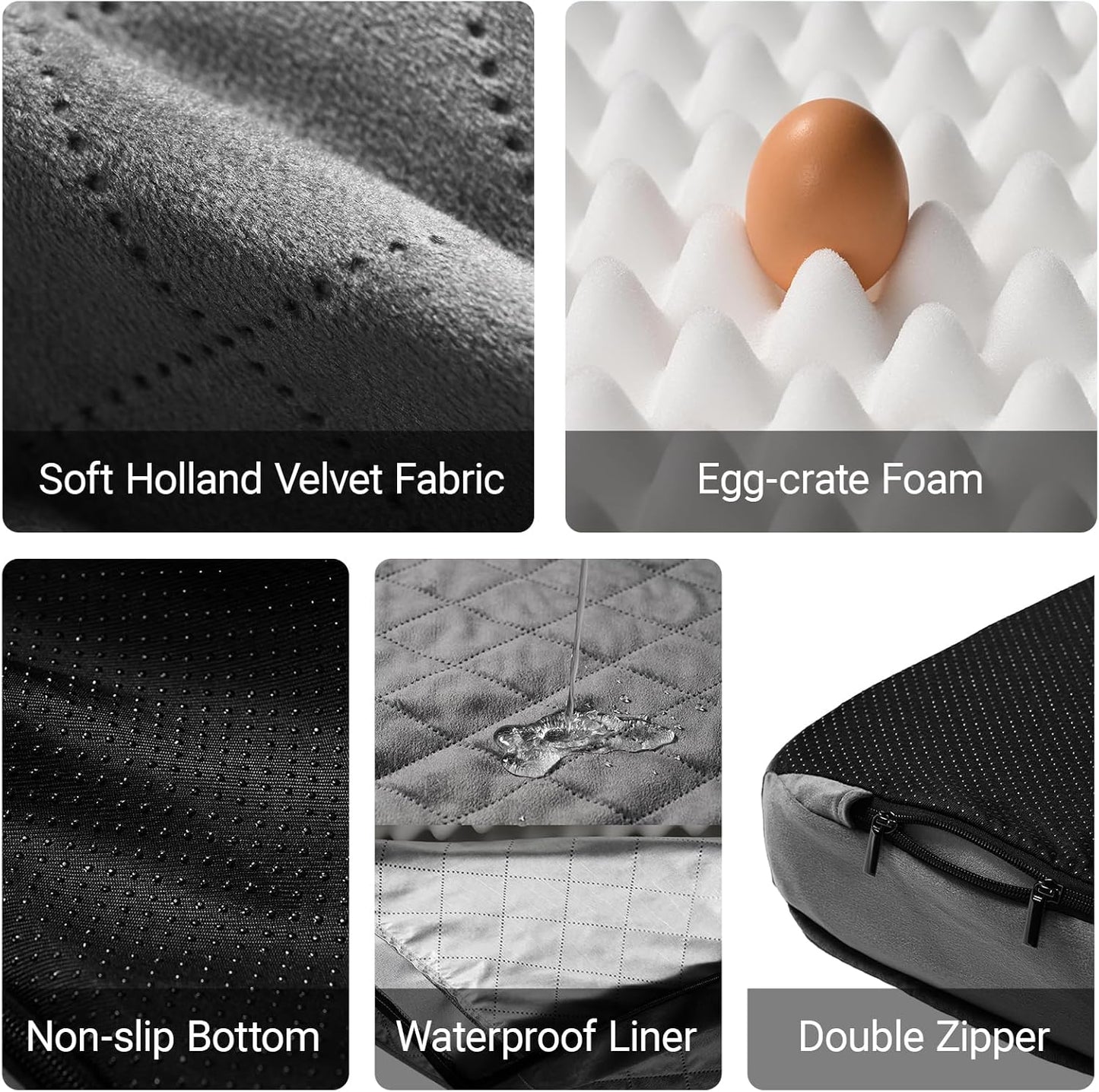 Cozy Dog Bed for XL Large Sized Dogs - Orthopedic Egg Crate Foam Pet Bed with Waterproof & Machine Washable & Non-Slip Bottom, Ideal for Crate and Indoor Use, 41x27 Inch, up to 80 lbs, Dark Grey