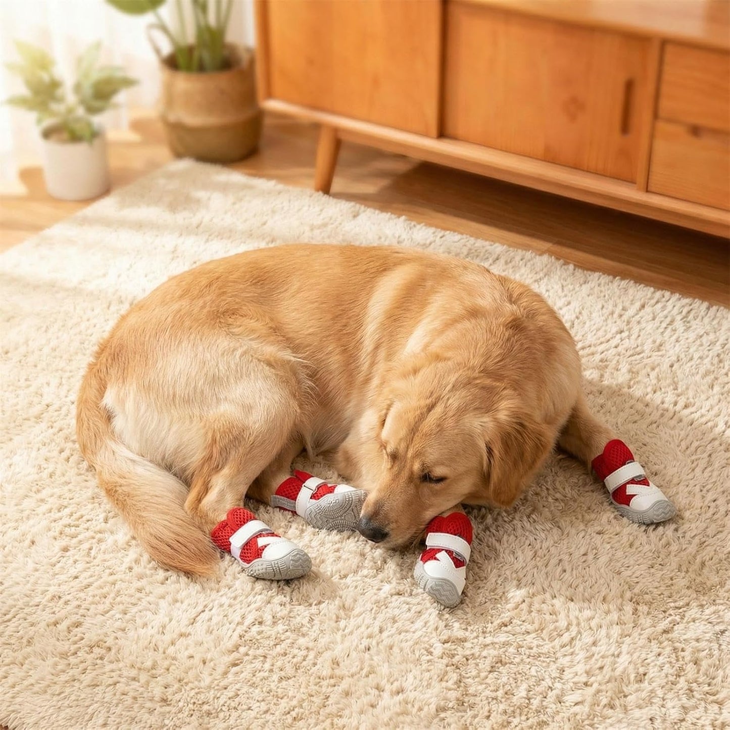 Dog Shoes for Small Dogs, Hot Pavement Summer Puppy Dog Boots & Paw Protectors with Soft Anti-Slip Rubber Sole, Mesh Breathable Dog Booties for Hardfloors, Walking Running 4 Pack (red, 5)