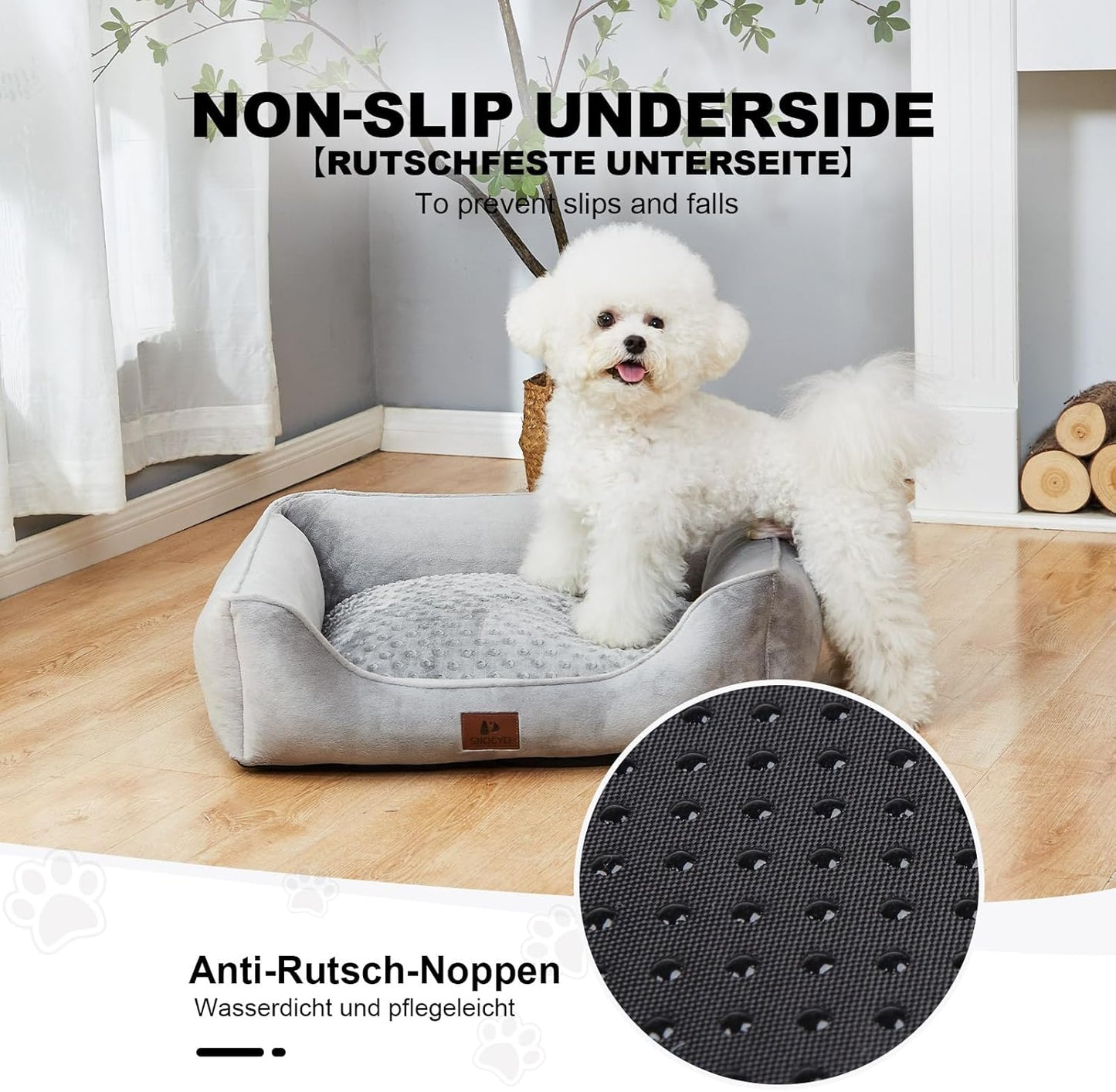 Small Dog & Cat Bed, Washable Cushion,Cover Removable, Pet Sofa with Raised Edges, Fluffy Cat Bed with Nubs, Grey