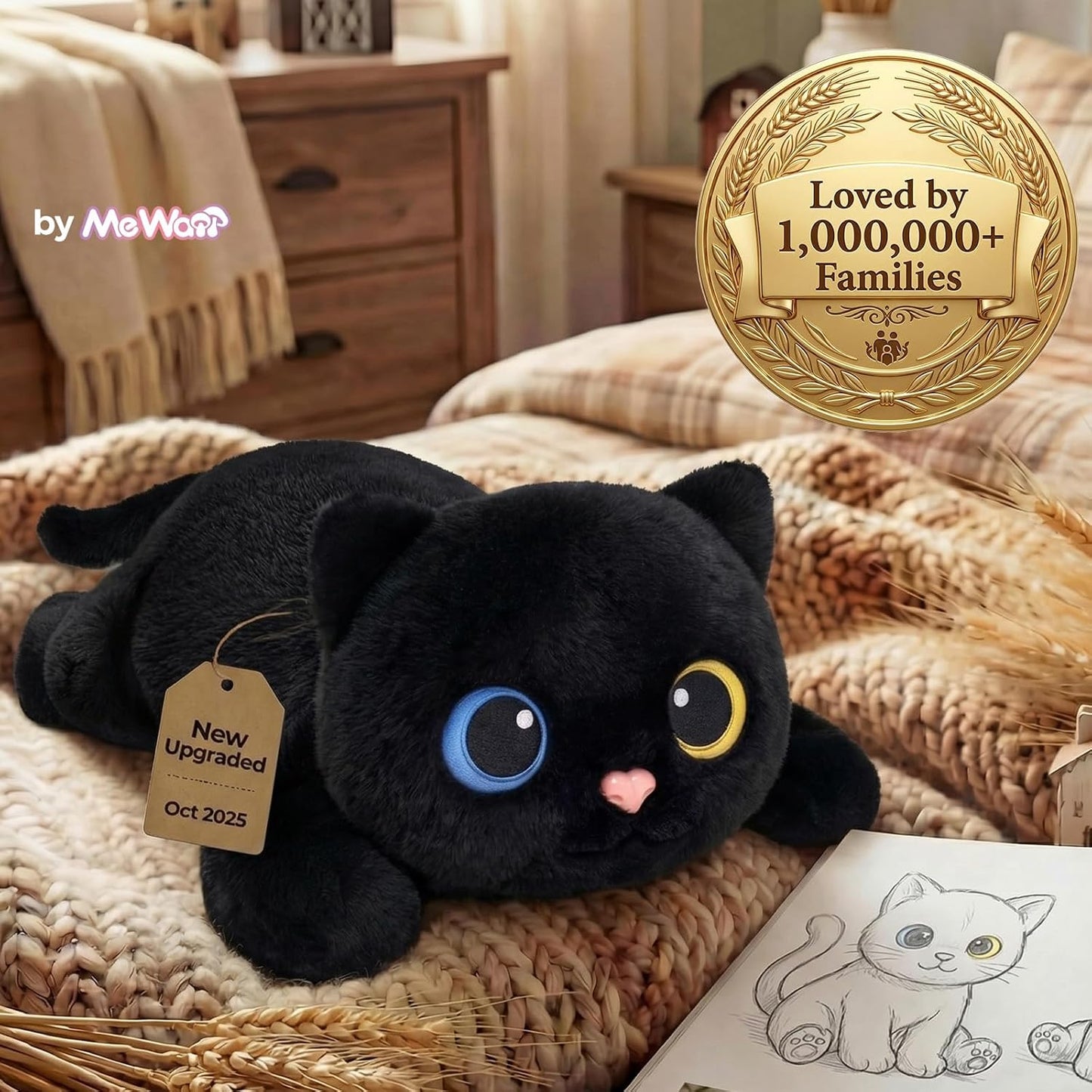 Mewaii Weighted Stuffed Animals 5 lbs Adjustable, Heated & Coolable 23 Inch Plush for Realistic Hug, Microwavable Removable Inner Pad, Cat Gifts for Adults & Kids (Black)