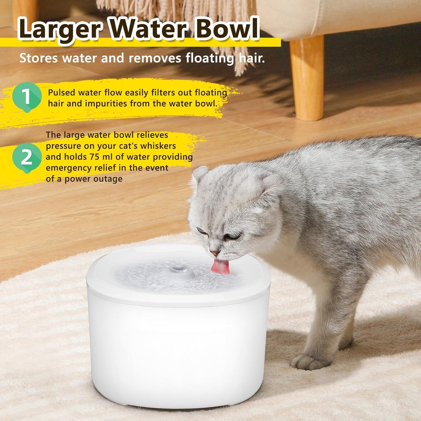 3L Cat Water Fountain, Cat Fountains for Drinking, Double Filtration & 3-Speed Adjustable Pet Fountain for Drinking
