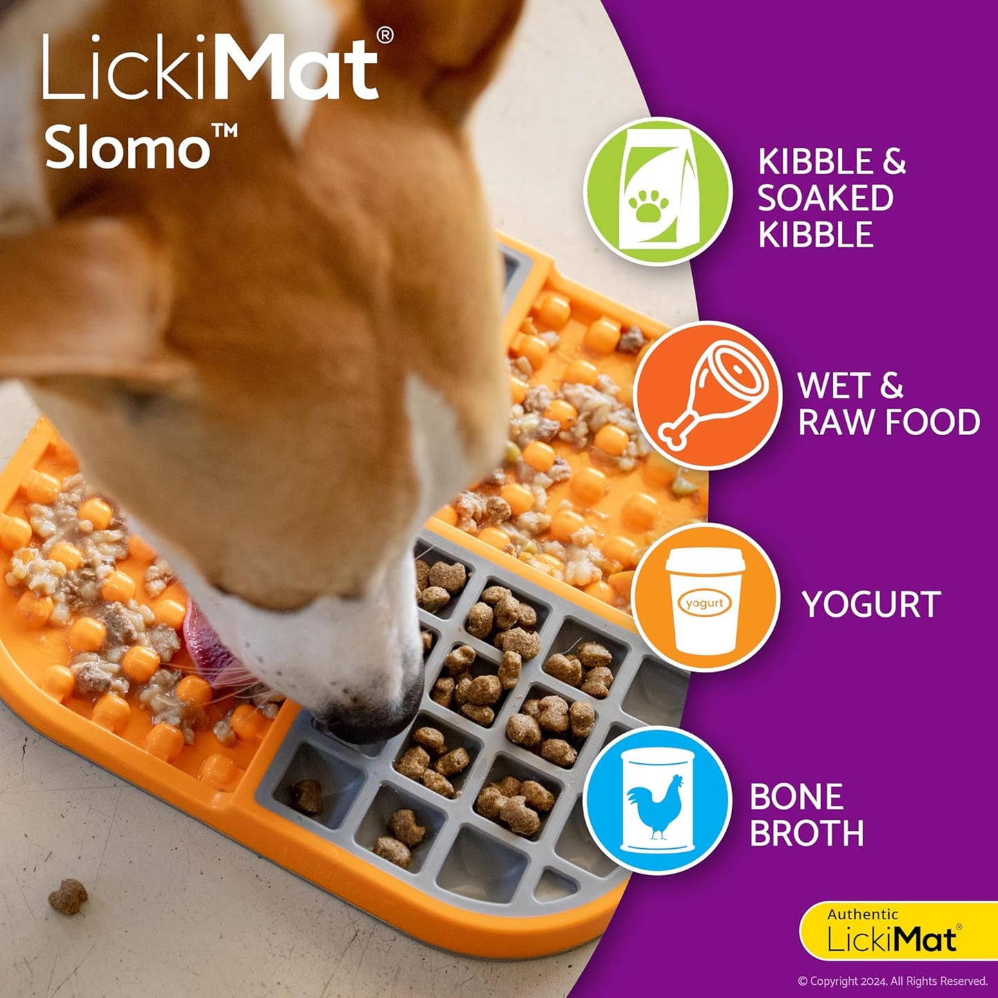 LickiMat Slomo, Dog Slow Feeders Lick Mat, Boredom Anxiety Reducer; Perfect for Food, Treats, Yogurt, or Peanut Butter. Fun Alternative to a Slow Feed Dog Bowl, Orange