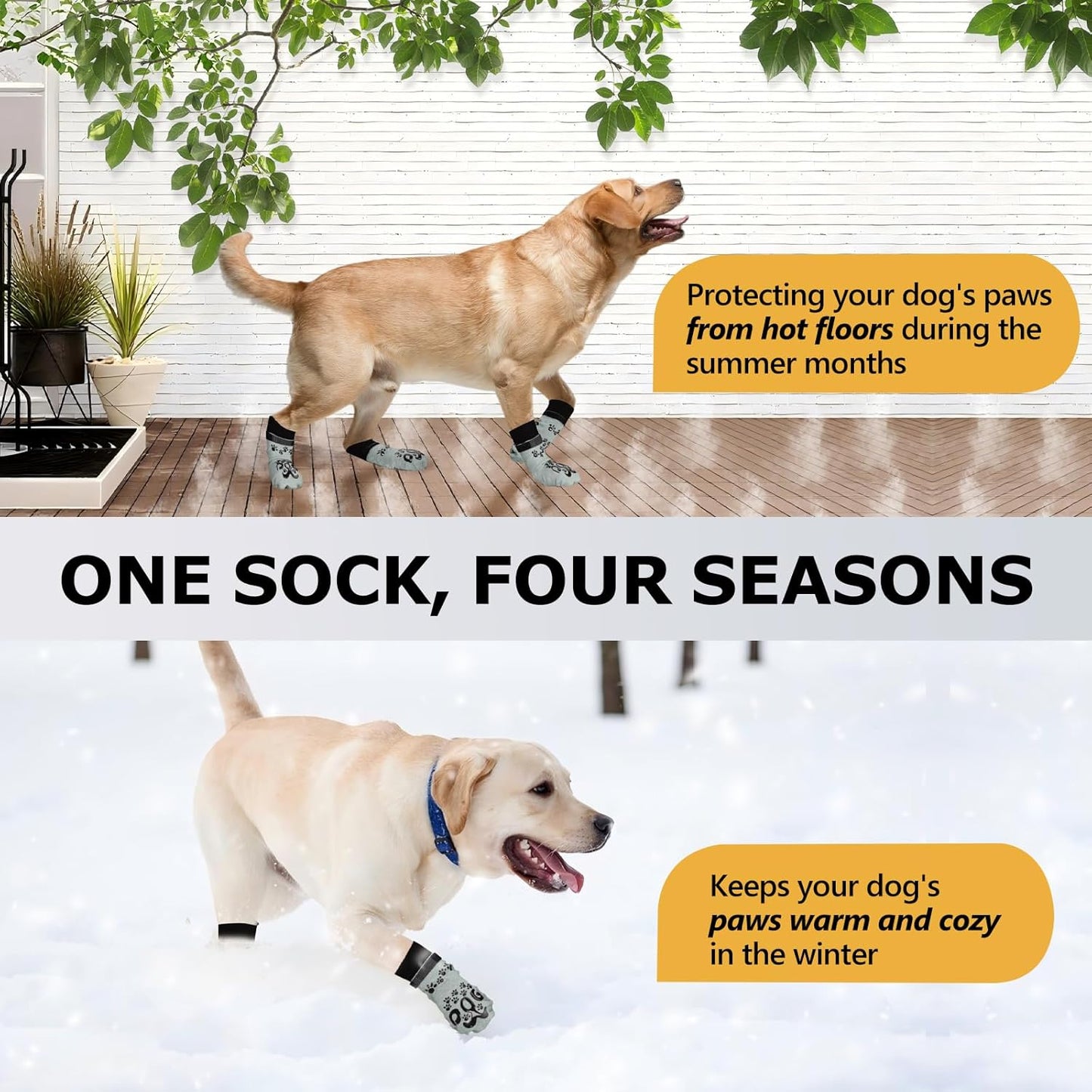Anti Slip Dog Socks to Prevent Licking Paws - Double Side Paw Covers Dogs Grip Sock for Hardwood Floors, No Twist Dog Booties Grippy Socks for Small Medium Large Senior Dogs, Light Grey and Black, L