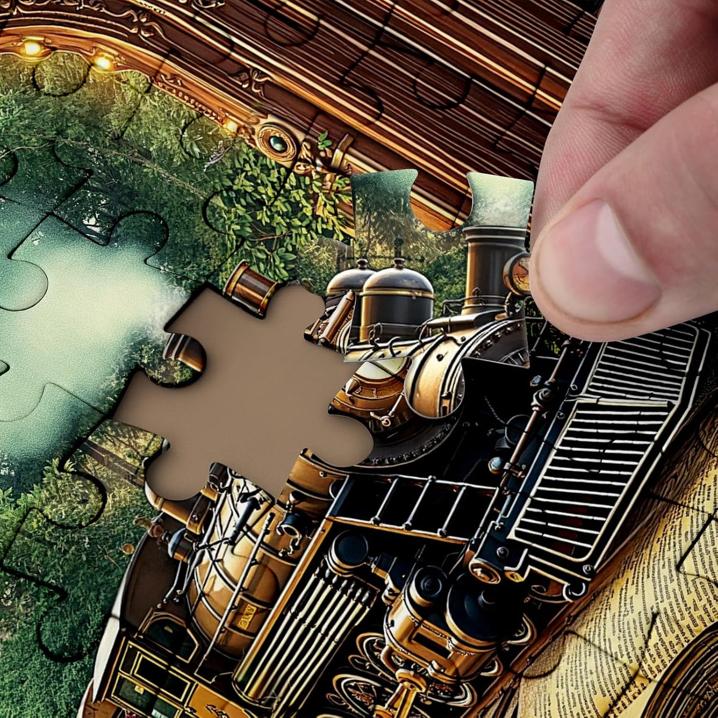 Train Forest Book Puzzle 1000 Pieces for Adults, Magic Vintage Plant Jigsaw Puzzles Castle, Fantasy Bookshelf Nature Tree Puzzles