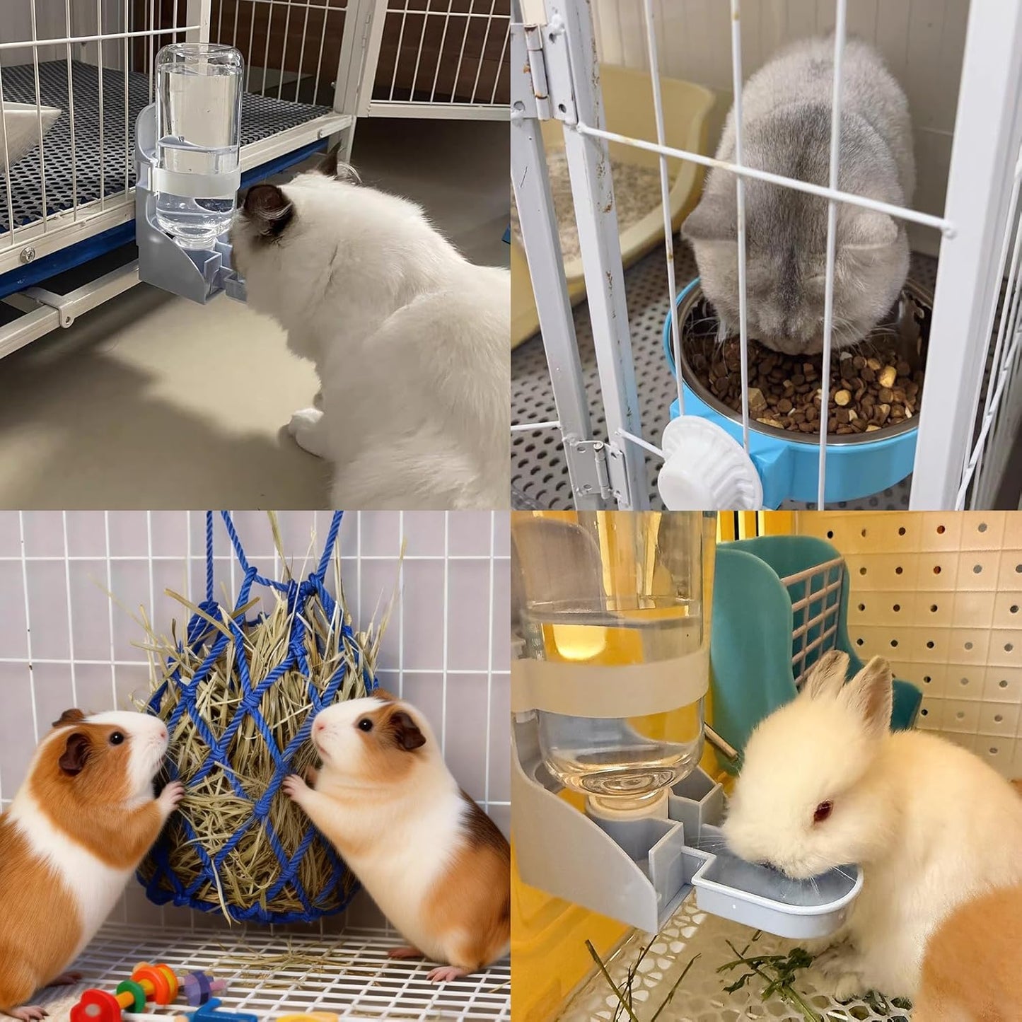 Rabbit Water Bottle Ferret Food Bowl Bunny Water Dispenser Stainless Steel Food Dish Hanging Drinking Fountain Drinker Feeder Crate Bowl Feeder Cup for Guinea Pig Hedgehog Chinchilla