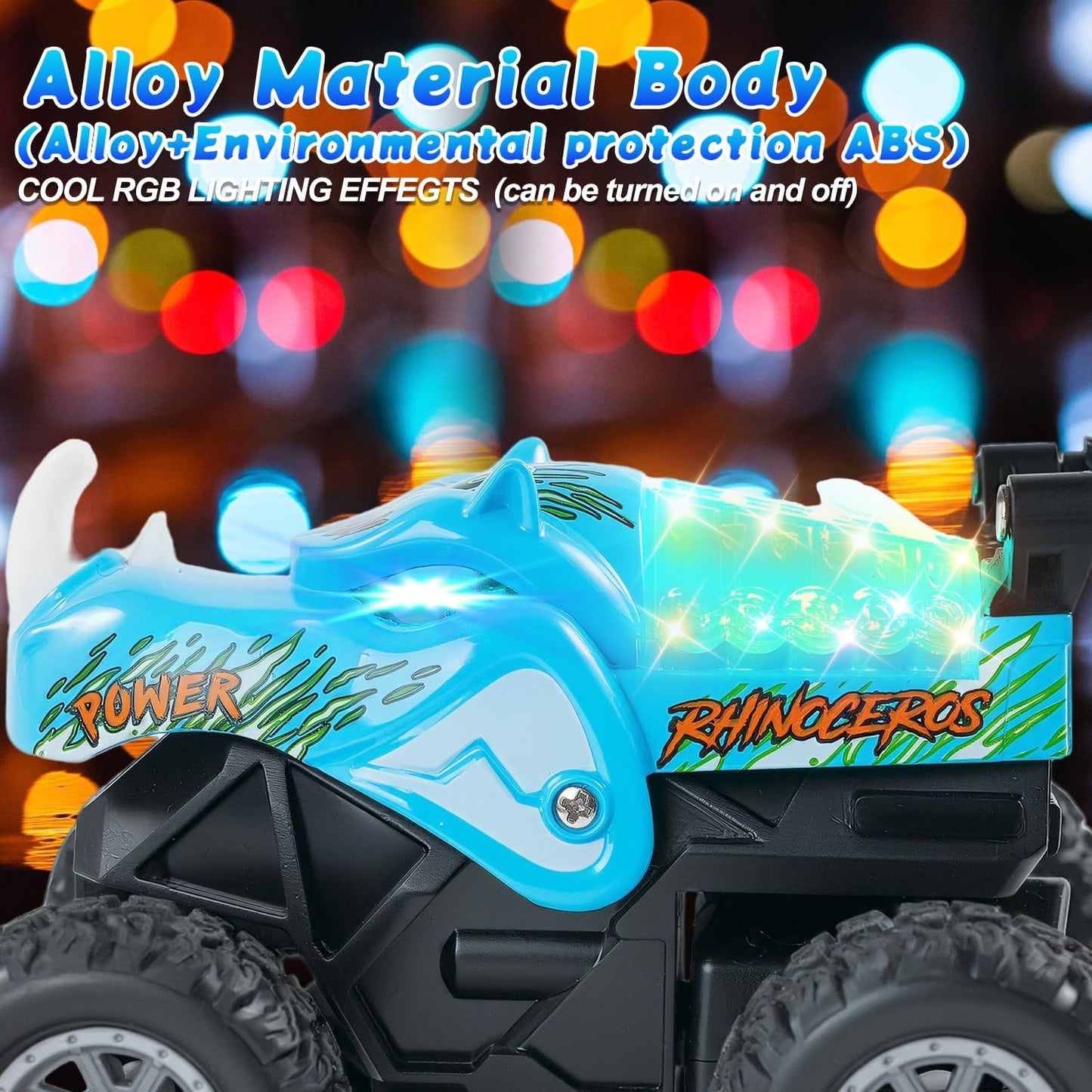 Gohero 1:64 Monster Trucks Toys, 2.4GHz Mini Remote Control Car for Boys 4-7, 360° Spin & Walk Upright ，Little Blue Truck Metal Shell & RGB Light，Boys Toys 6-8 Years Old ，Christmas& Birthday Gifts