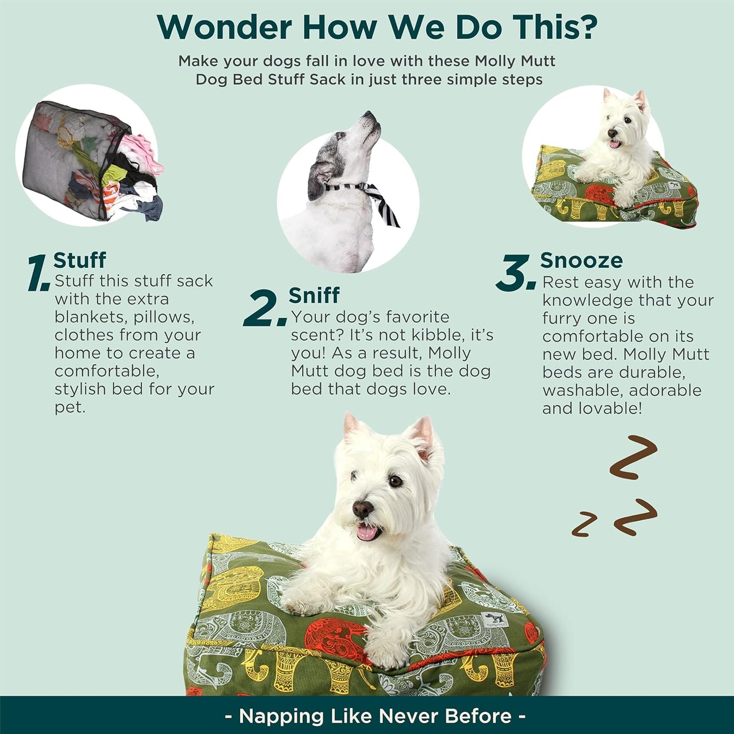 molly mutt Dog Bed Stuff Sack, Huge - Durable, Washable, 45.0"L x 36.0"W x 5.0"Th
