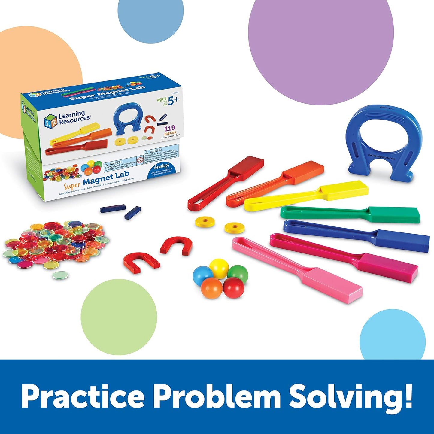 Learning Resources Super Magnet Lab Kit - 119 Pieces, Ages 5+, STEM ,Toys for Kindergartner, Science Learning Activities for Kids,Back to School Supplies,Teacher Supplies