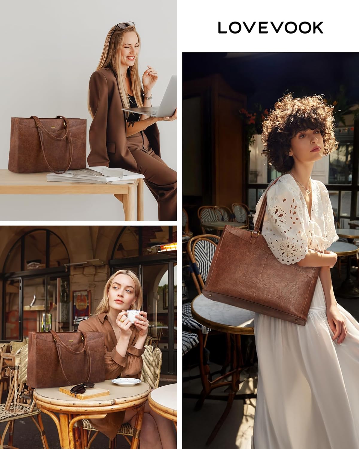 LOVEVOOK Laptop Bag for Women,15.6 Inch Laptop Tote Bag for Women,Vintage Leather Work Tote Bags Computer Teacher Bag,Waterproof Business Office Briefcase Bible Bag