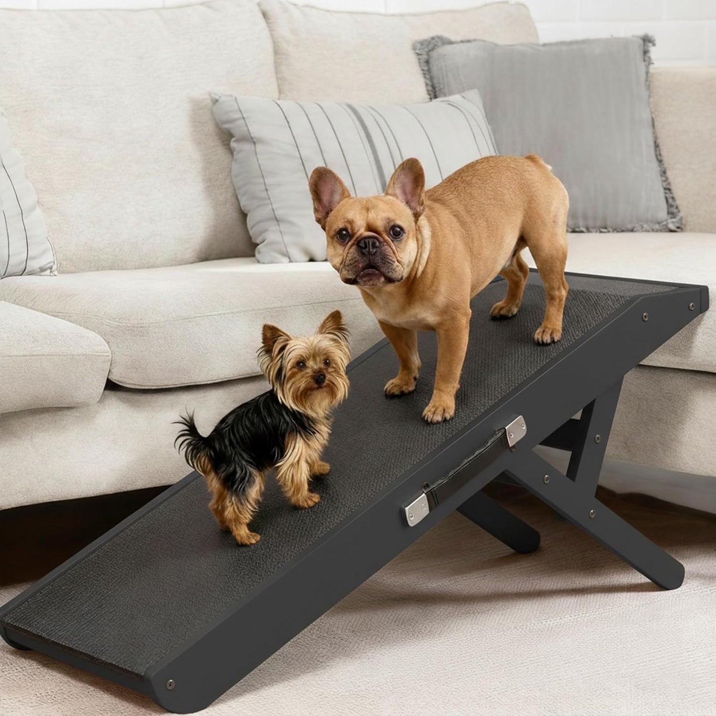 Dog ramp for Couch – Non-Slip, Sturdy Build Foldable Dog ramp – Supports up to 200lbs – Adjustable 7'' to 20'' – Landing Platform Seamlessly Connects – Birchwood Pet Ramp for Small Dogs – Black