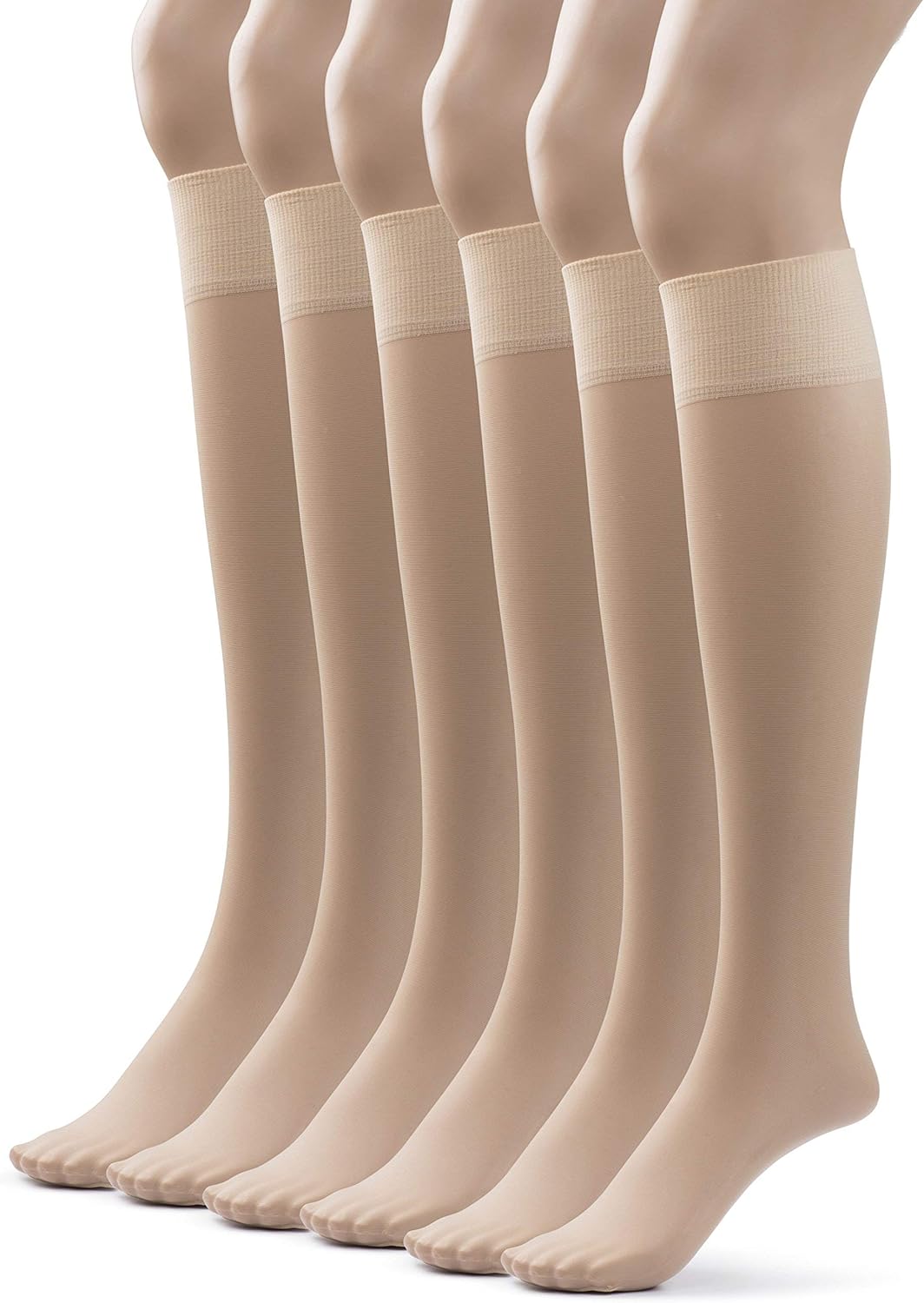 Silky Toes Sheer Knee High Stockings for Women, 6 Pairs Nylon Trouser Socks ﻿With Comfort Top