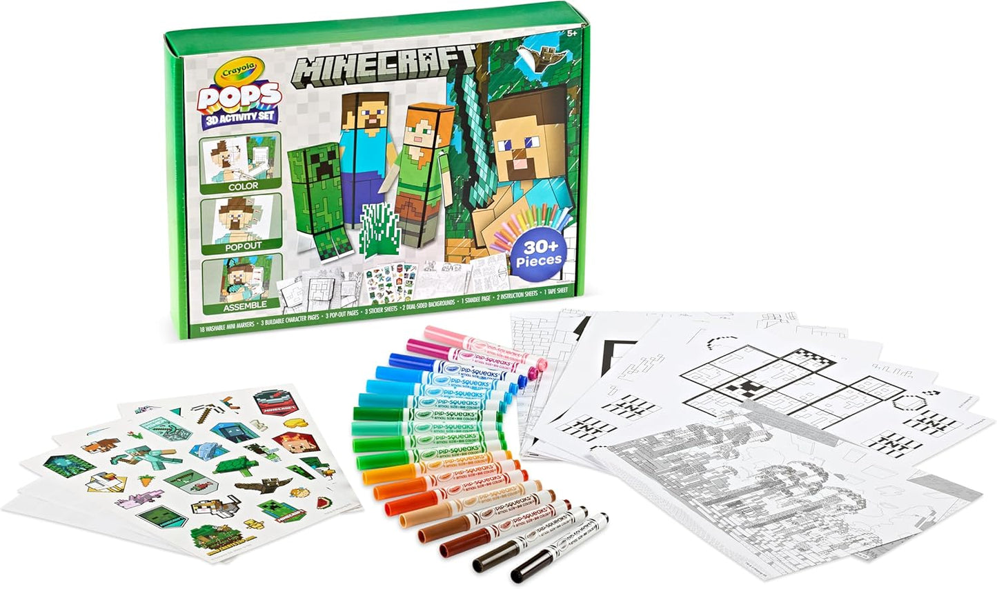 Crayola Minecraft POPs 3D Art Kit for Kids, Create 3D Characters, Coloring Activity Set with Markers & Stickers, Minecraft Toys, Gift for Boys & Girls