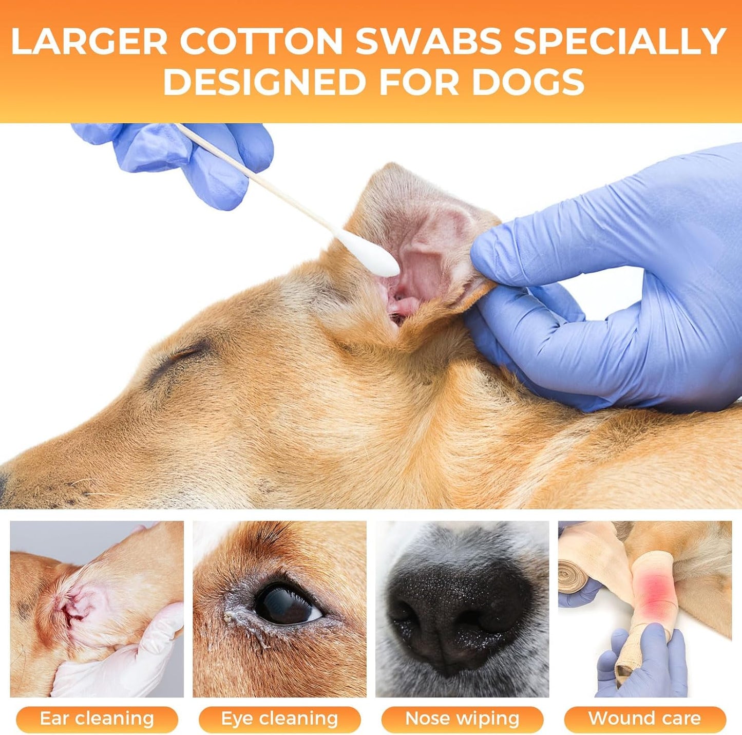OwnWise 200PCS Large Cotton Swabs, 6 Inch Dog Ear Swabs with Strong Bamboo Handle - Highly Absorbent, Lint Free Cotton Buds for Dogs Ear Cleaning