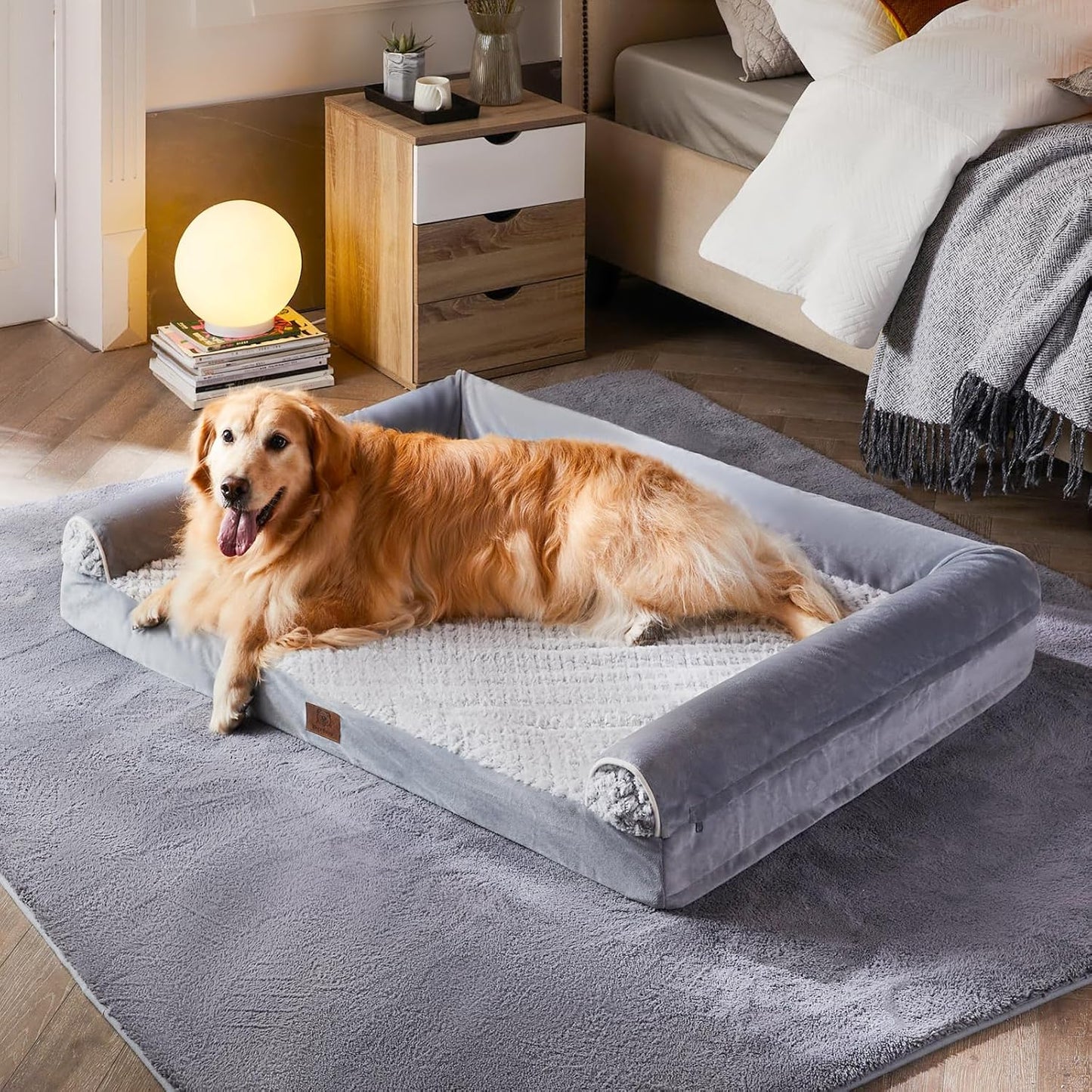 WNPETHOME 42 x 30 in Orthopedic Dog Bed for Large Dogs – XL Washable Pet Bed with Waterproof Cover, Bolstered Sides & Anti-Slip Base – Premium Plush Dog Couch for Indoor Use, Comfort & Joint Relief