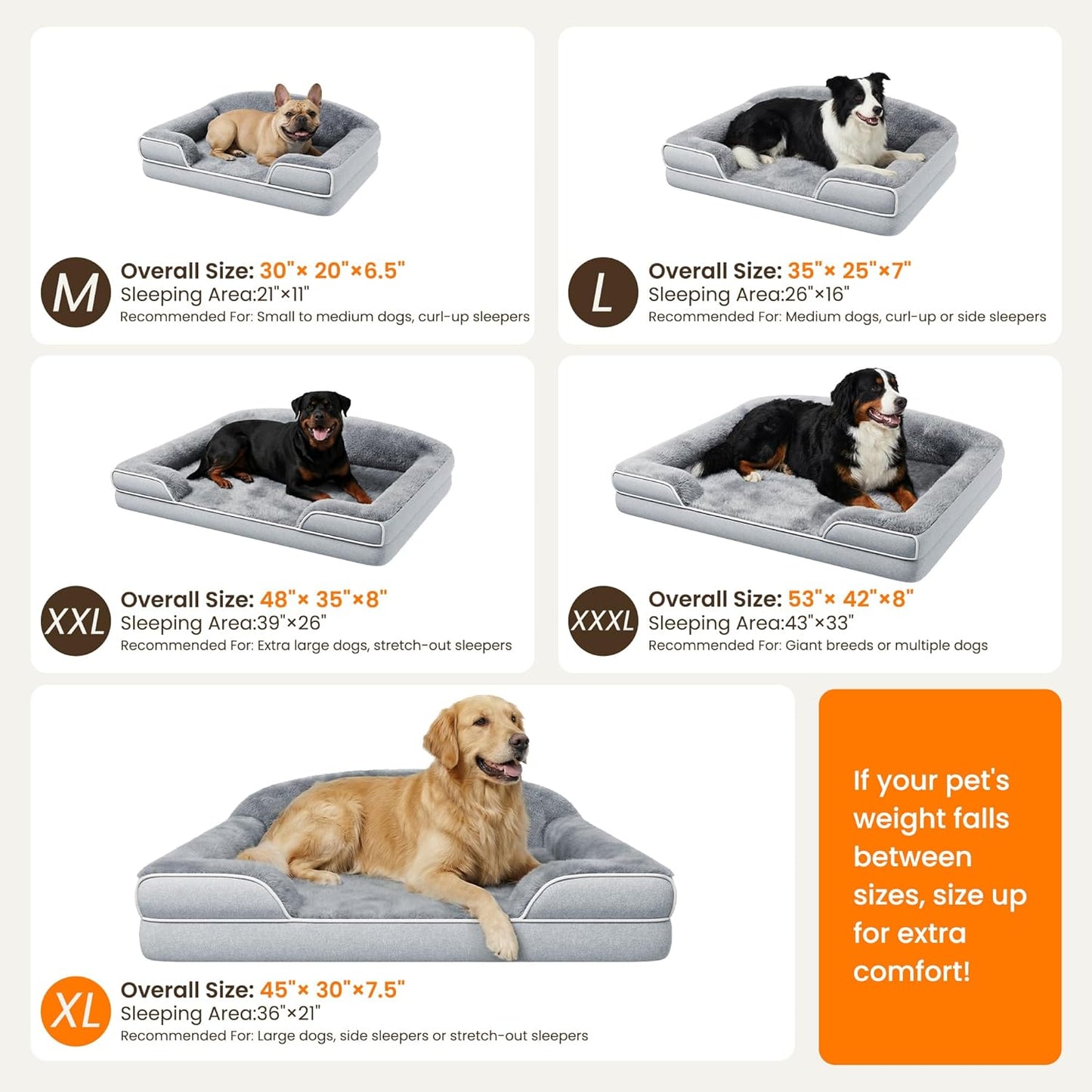 Orthopedic Dog Bed 35 x 25 Inch for Medium Large Dogs Waterproof Memory Foam Dog Bed with Sides Washable Non Slip Pet Bed Light Grey
