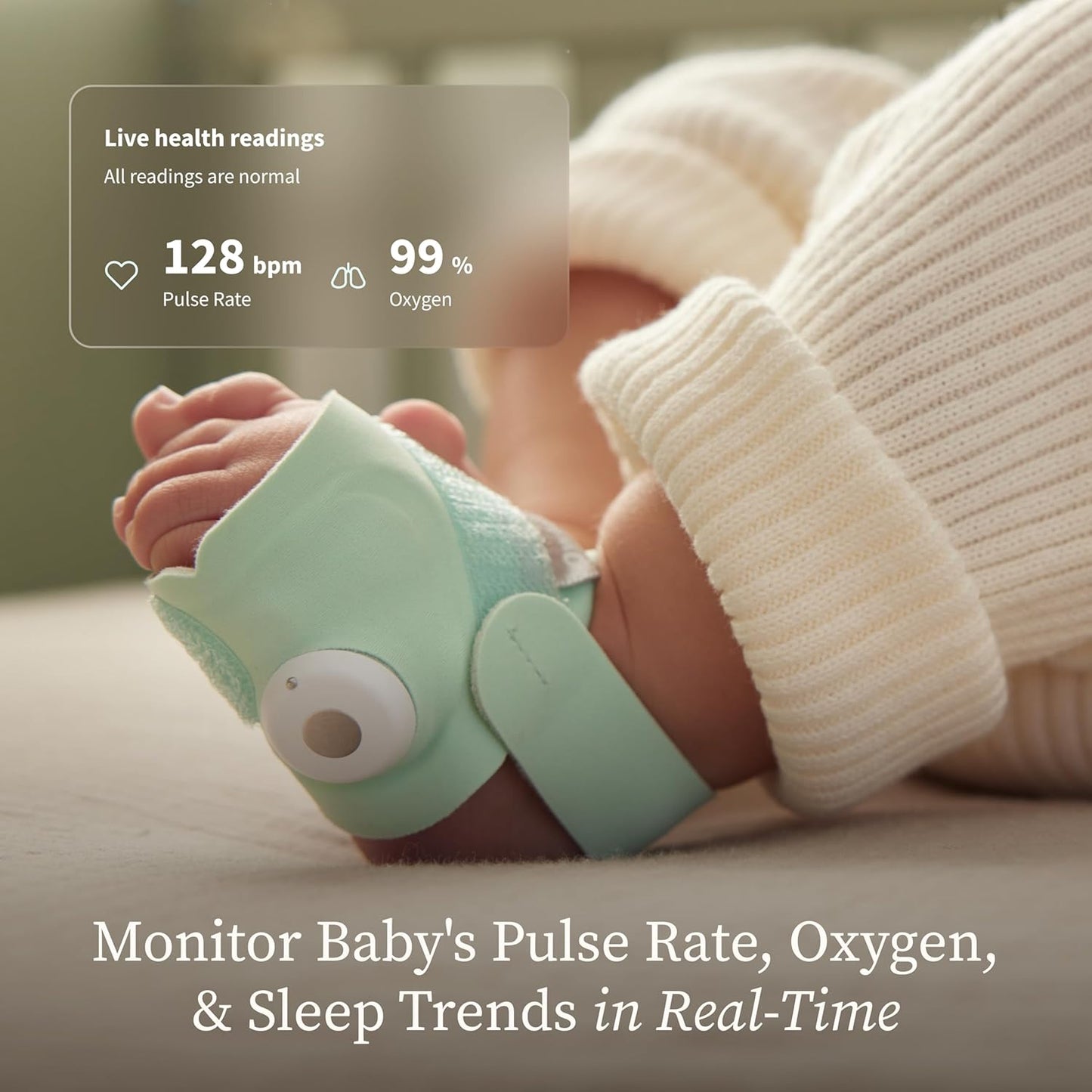 Owlet Dream Sock® - FDA-Cleared Smart Baby Monitor - Track Live Pulse (Heart) Rate, Oxygen in Infants - Receive Notifications - Mint