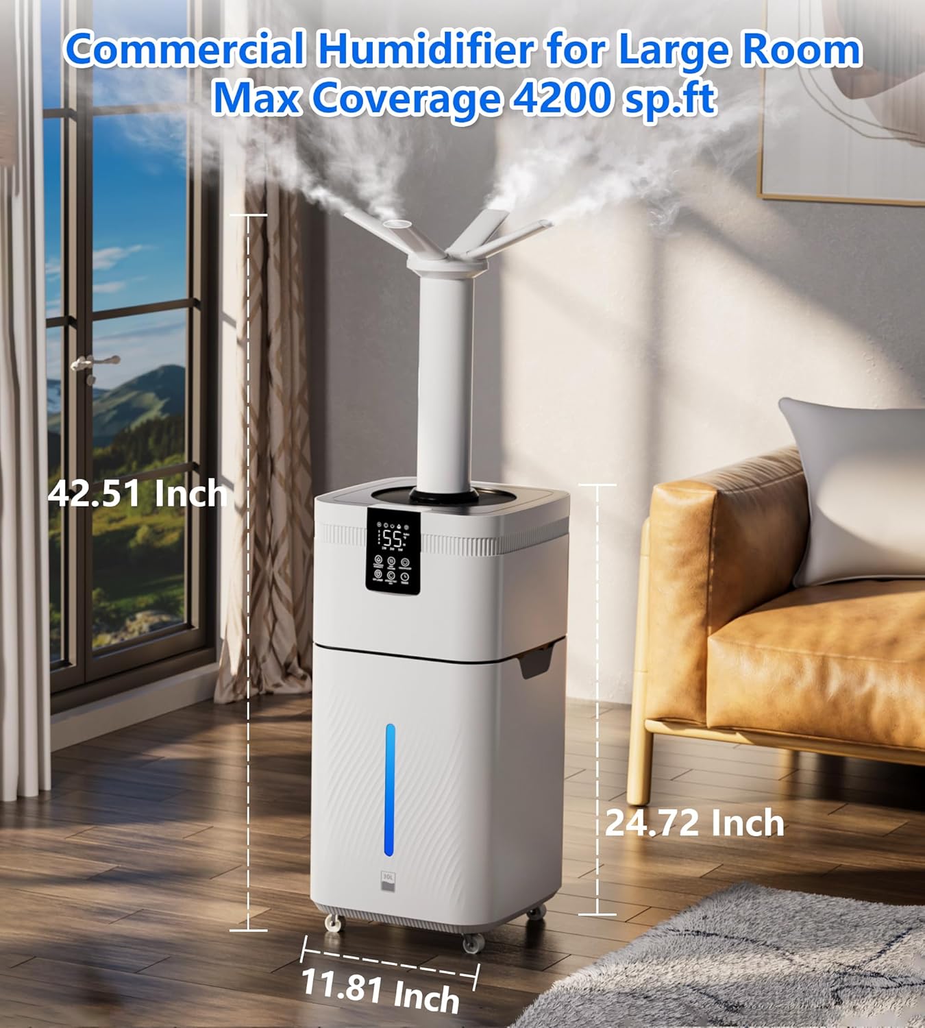 30L/7.93Gal Commercial Humidifier for Large Room 4200 sq ft, 3000mL/H Whole House Humidifiers with Supersized Cool Mist,Quiet Humidifiers for Bedroom, Home,Office, Plants, Warehouse