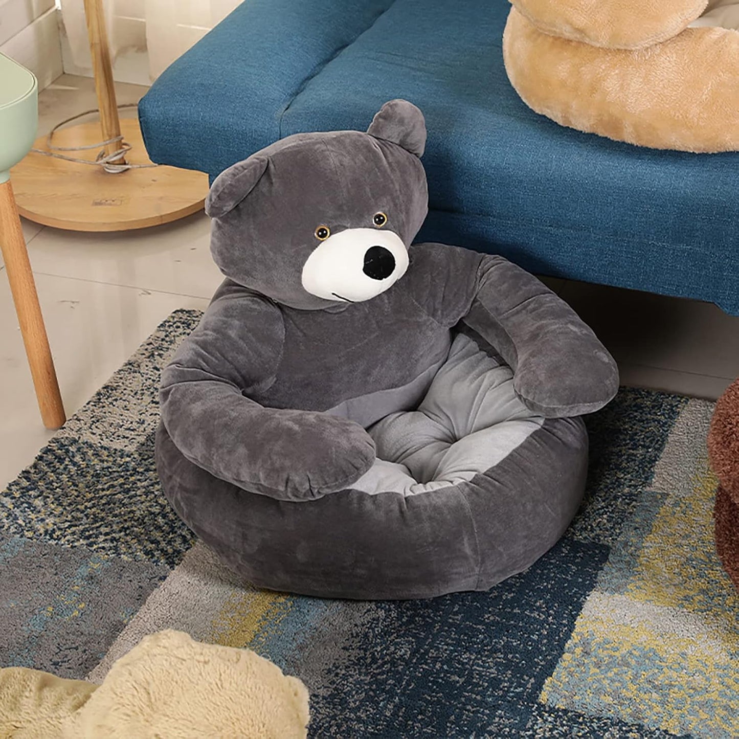 Soft Dog Bed, Dog Cuddler Bed Cute Bear Hug Design Warm Dog Bed Dog Bed Comfort Plush Pet Nest Bed with Removable Washable Cover 60cm/23.6in,Gray,60cm (Orange 60cm) (Gray 50cm)