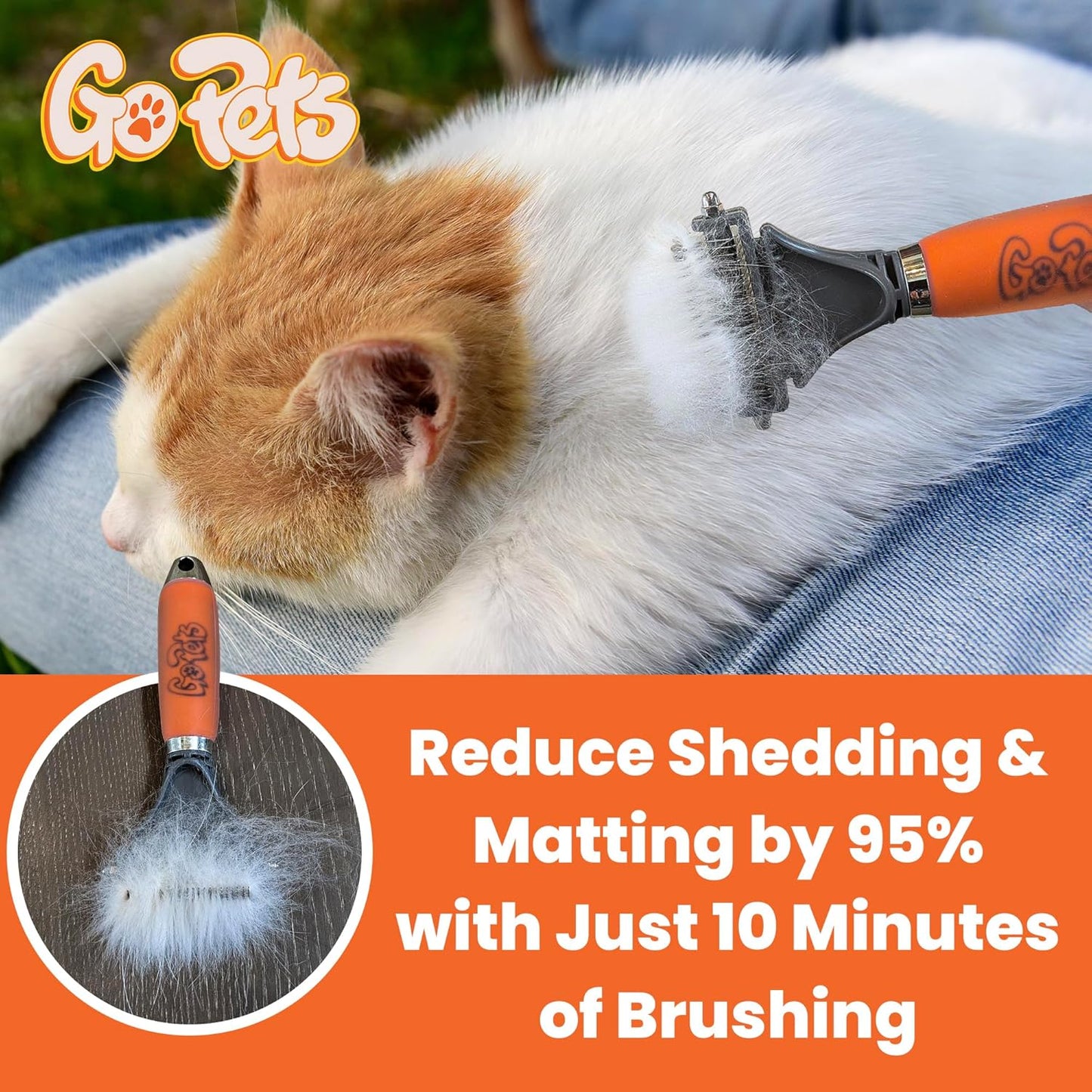 GoPets 2-in-1 Dematting Comb for Dogs, Pet Grooming Rake, Double-Sided Dog Brush for Shedding, Deshedding Brush for Cats, Undercoat Mat Dematting Tool for Long Haired Cats, Grooming Matting Hair